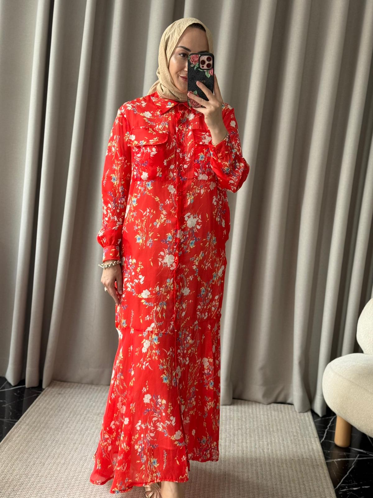 Bm Şifon Desenli Elbise