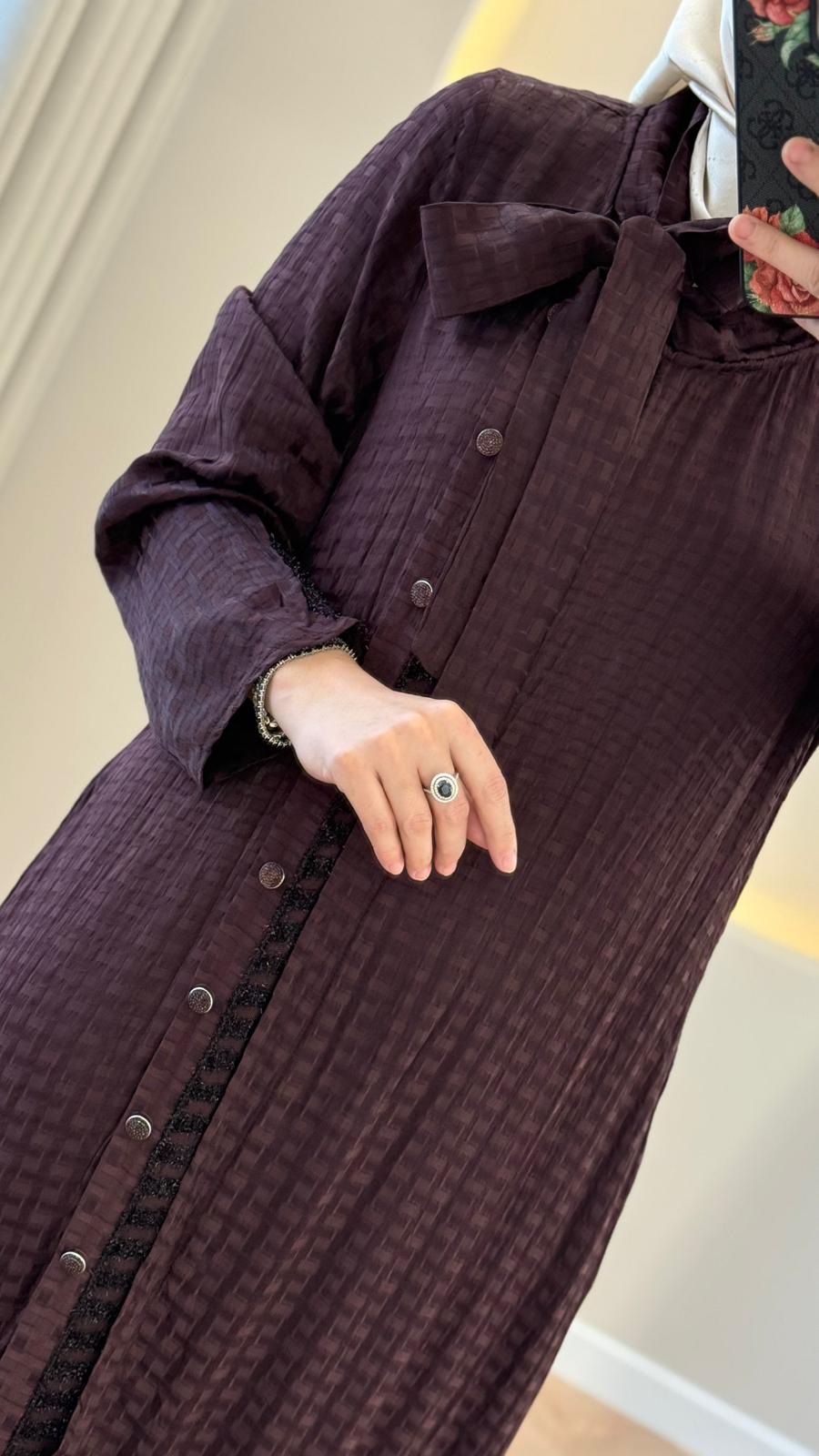 Lissmore Kare Desenli Elbise - Bordo