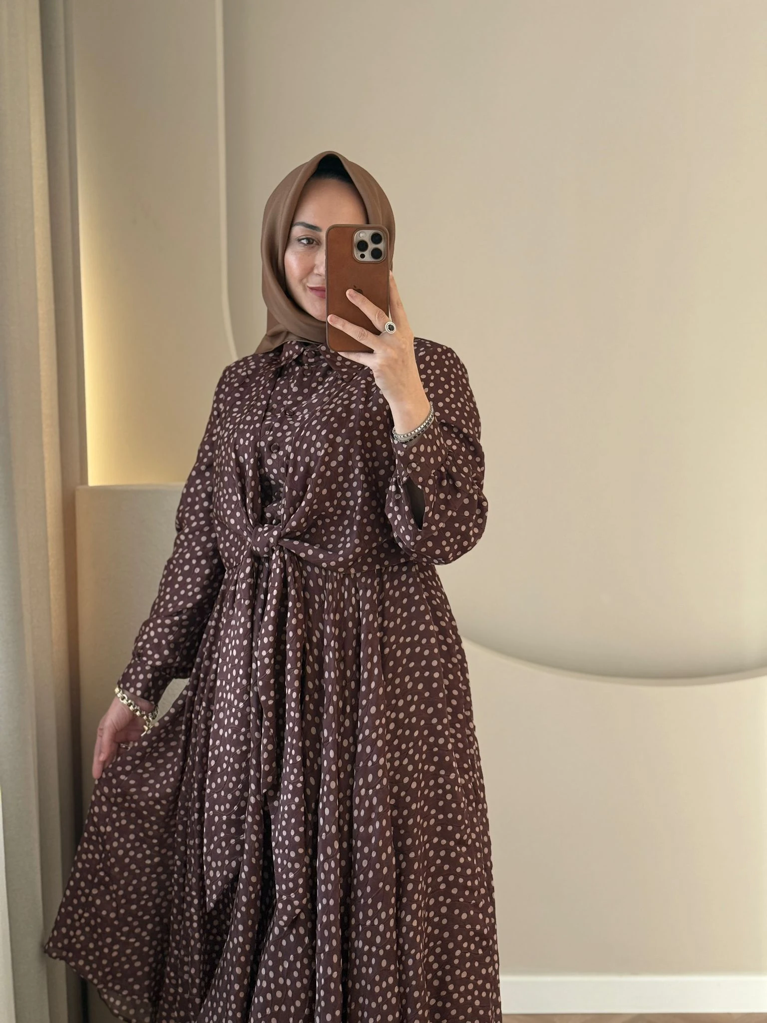 Kahma Puantiyeli Elbise- Kahve