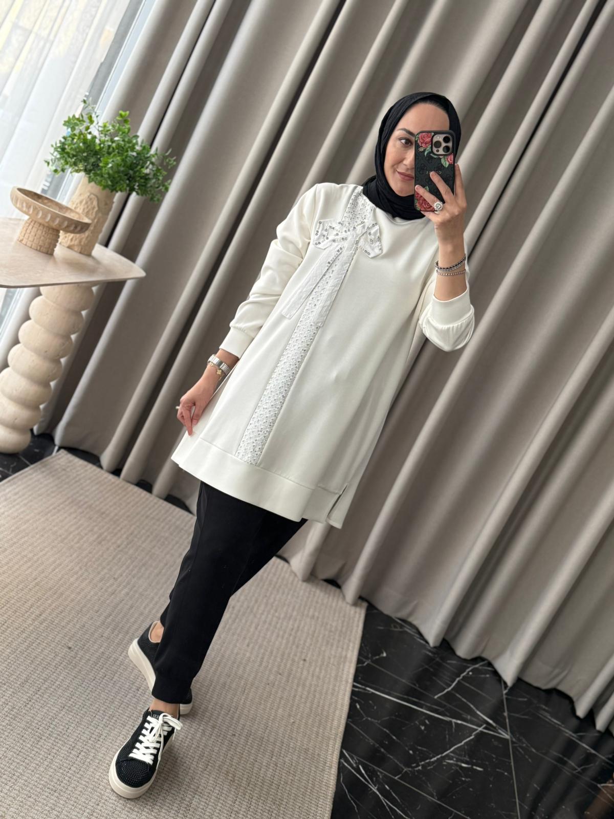 Fuat Gürşen Fiyonk Detay Tunik - Ekru