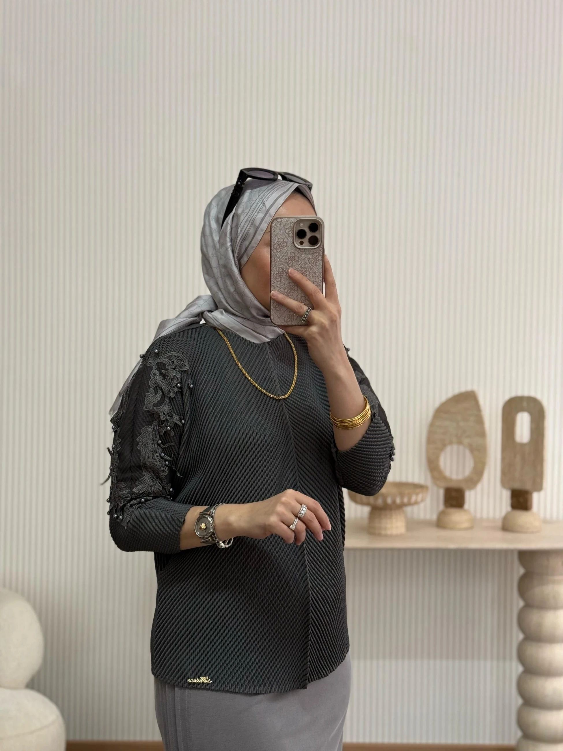 Ghisa Akordiyon Bluz - Gri