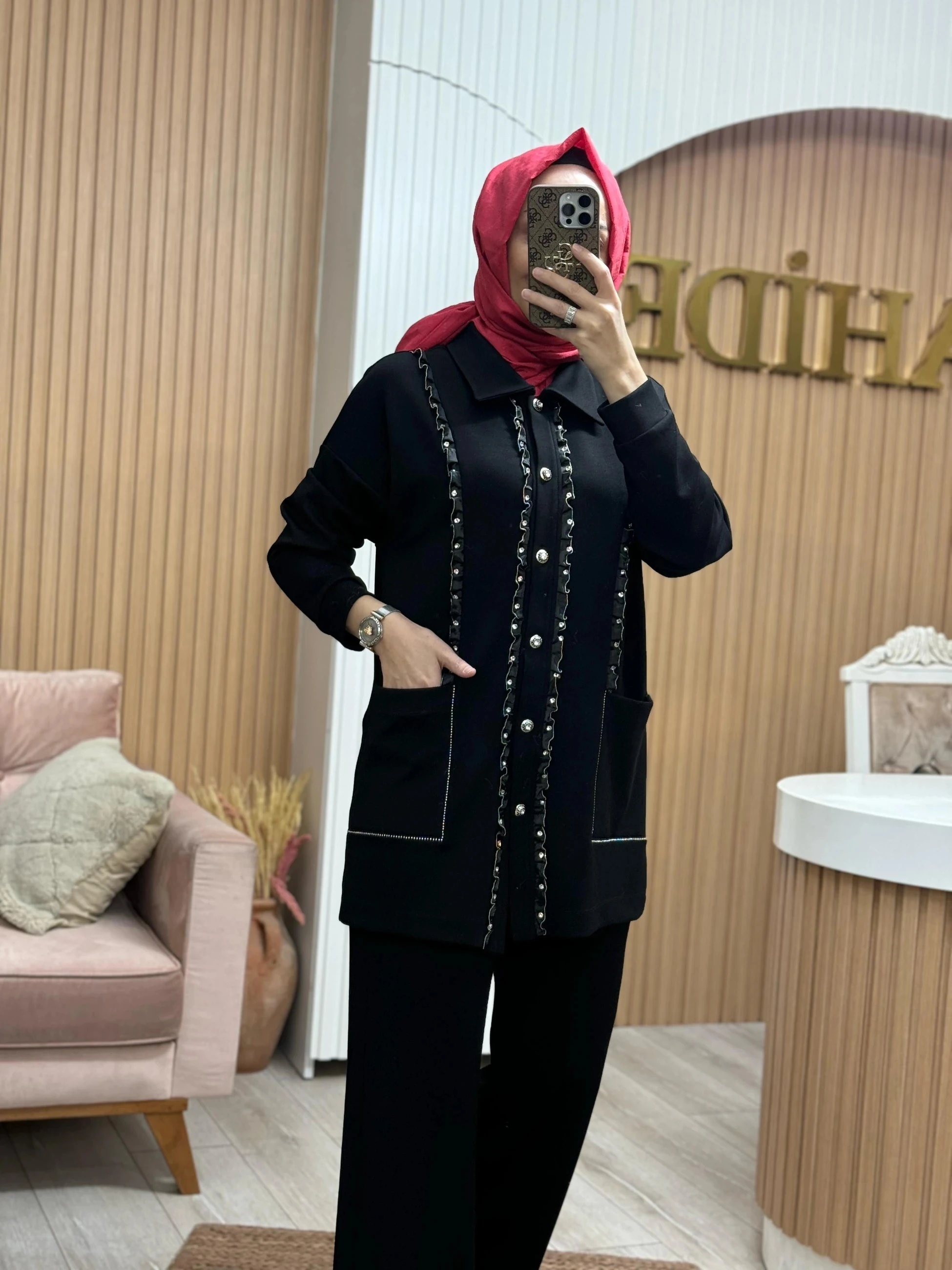 Qmash Fırfır Detay Modal Takım - Siyah