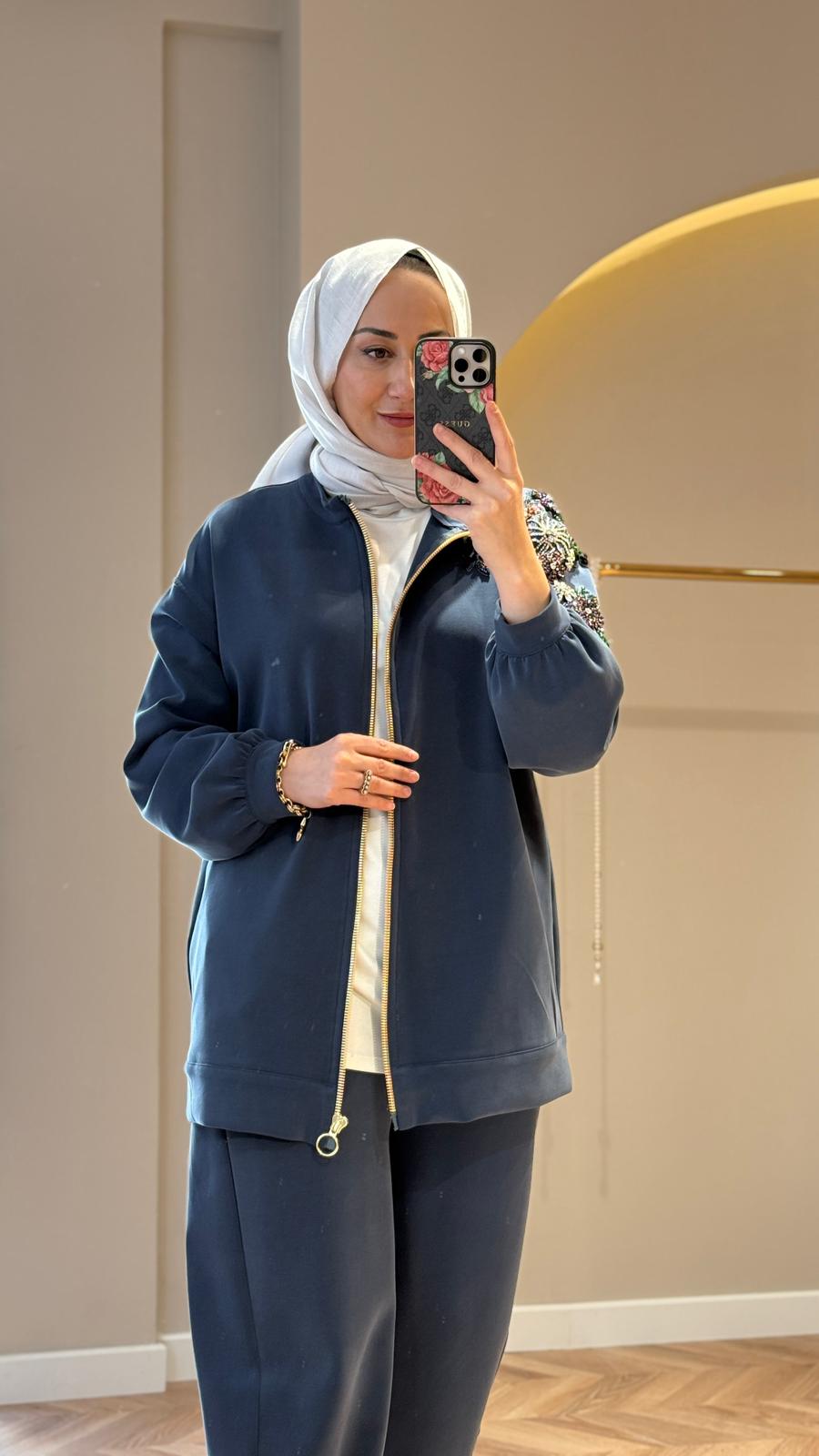 Ghisa Tek Omuz İşlemeli Pantolon Takım - Petrol