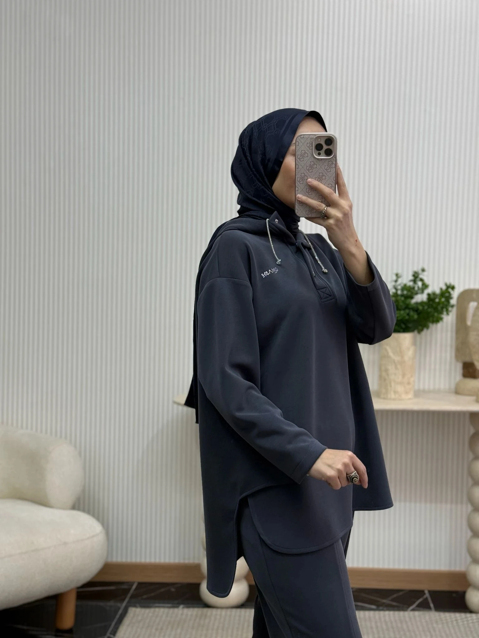 Qmash Kapüşonlu Modal Takım - Füme