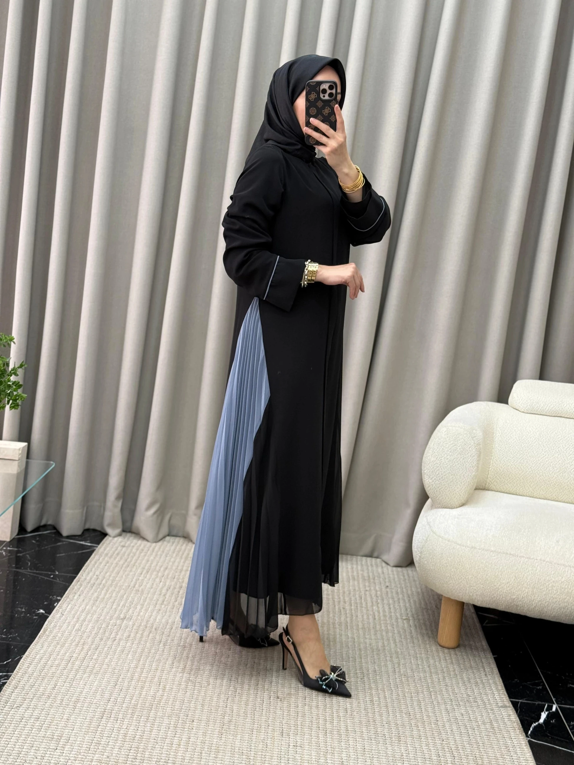 Qeffa Gri Renk Geçişli Ferace - Siyah