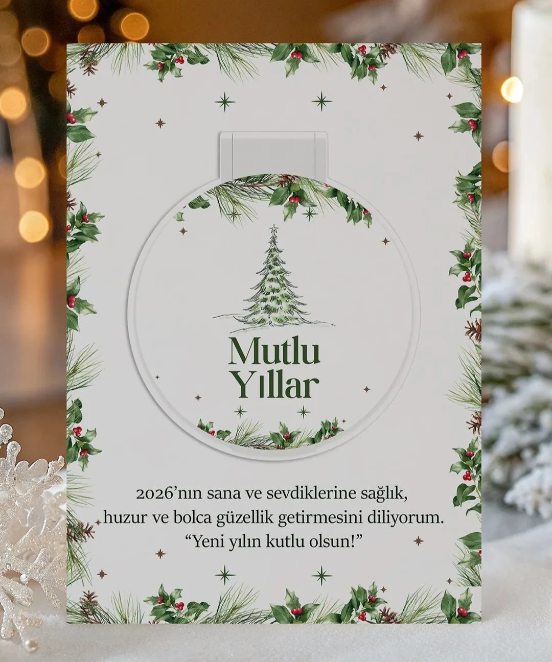 Yeni Yıl Kartlı Pleksi Ayna – Yılbaşı Temalı Mini Hediye Ayna, Mutlu Yıllar