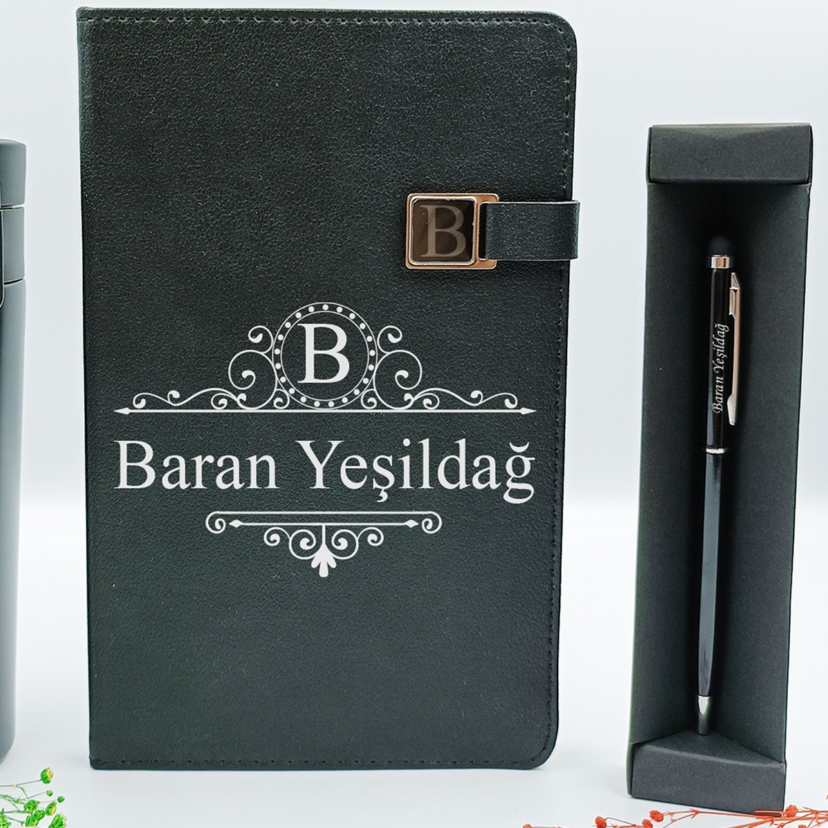 Kişiye Özel Çelik Termos Matara , Defter , Kalem Hediye Seti 01