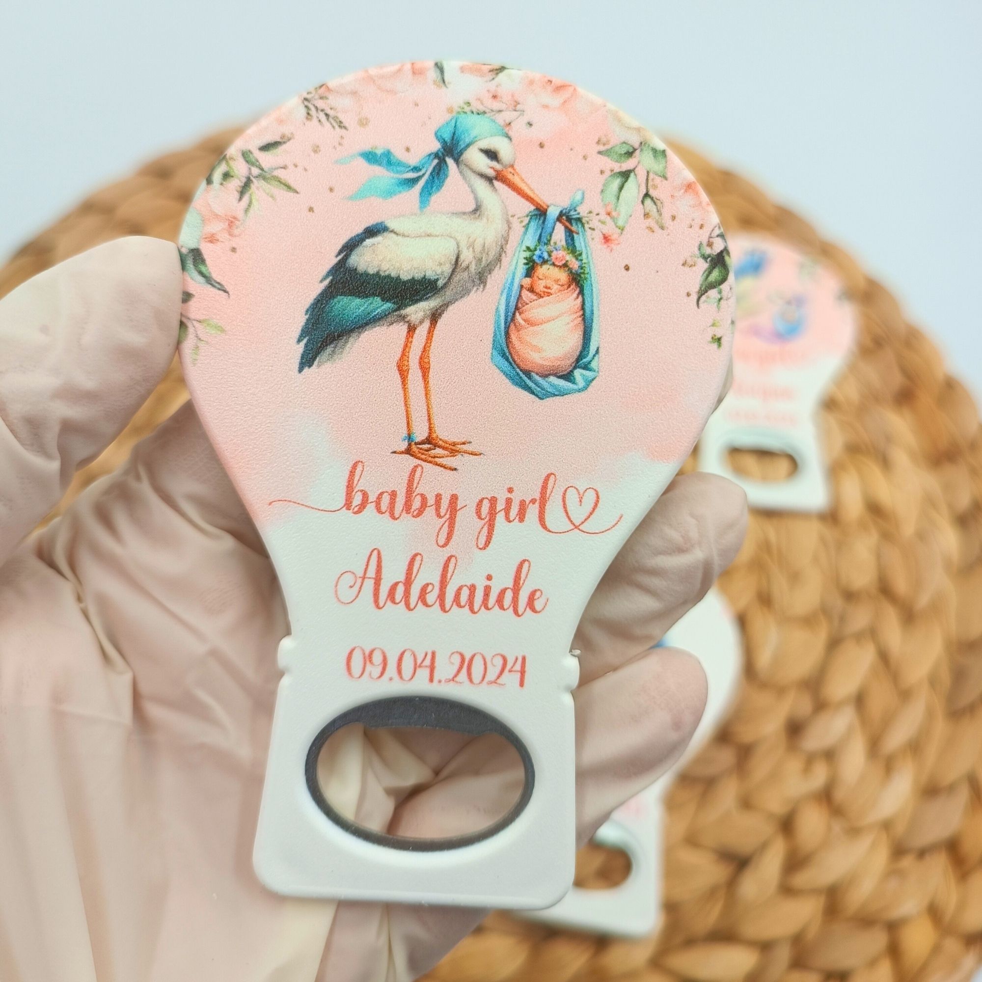 Balon Açacak Magnet B108, Bebek Taşıyan Leylek Temalı Doğum Günü Baby Shower Magneti