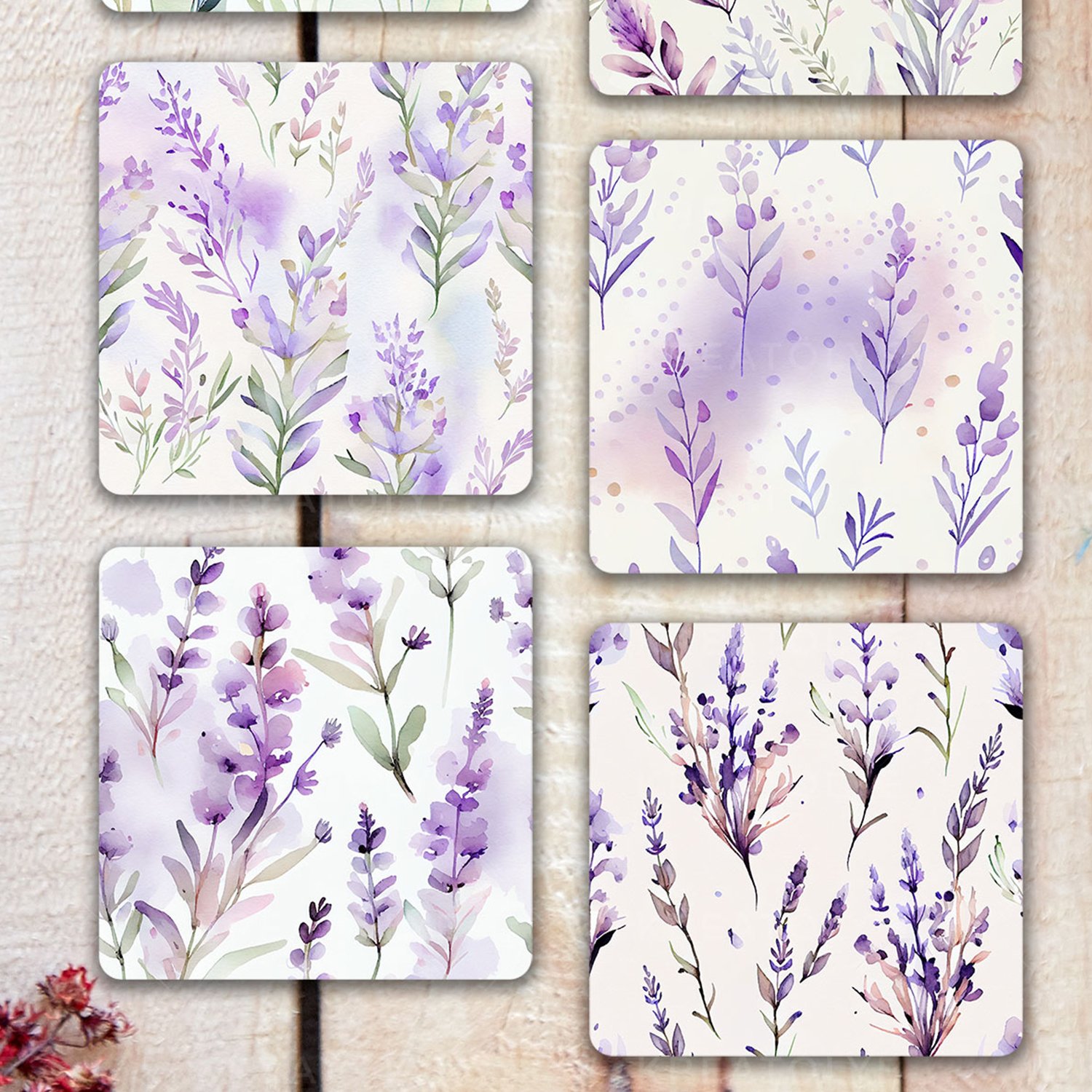 Lavender 6'lı Ahşap MDF Bardak Altlığı Seti