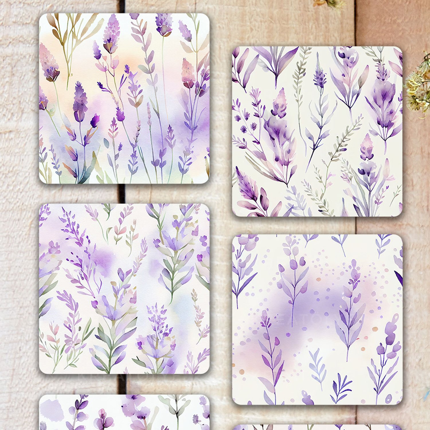 Lavender 6'lı Ahşap MDF Bardak Altlığı Seti