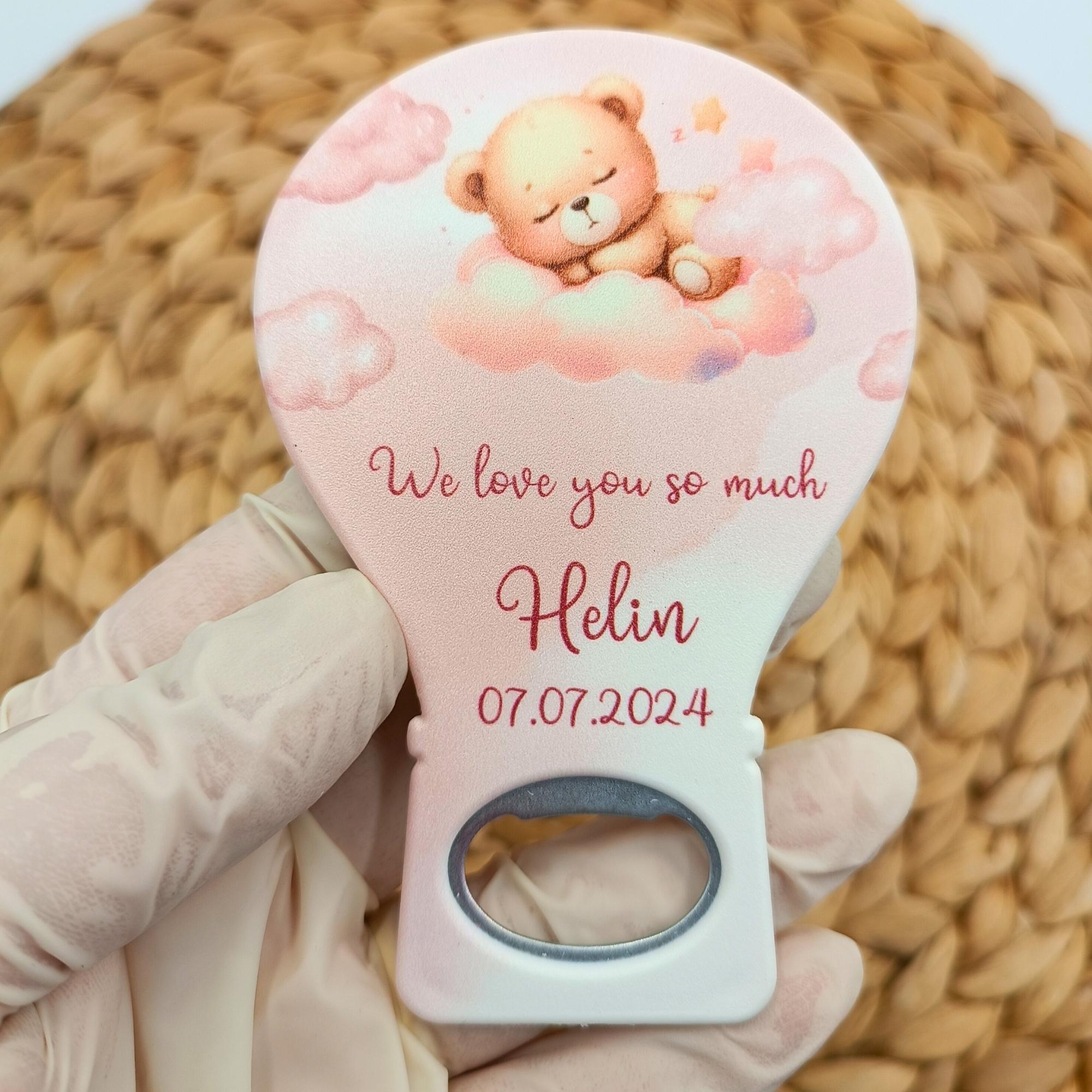 Bulut Üzerinde Uyuyan Ayıcık Balon Açacak Magnet B98 Kız Bebek Doğum Günü