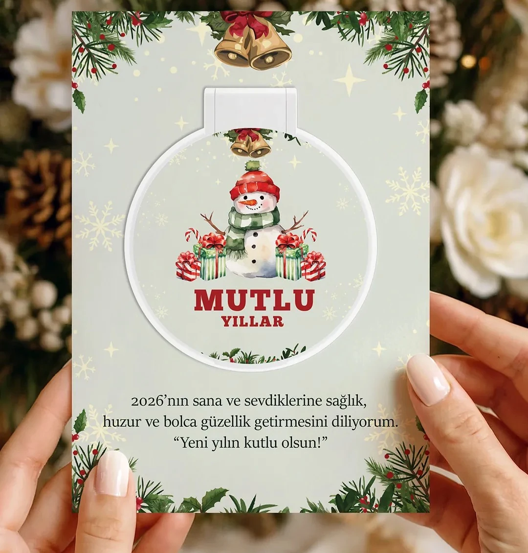 Yeni Yıl Temalı Kartlı Pleksi Ayna – Yılbaşı Hediyelik Mini Ayna