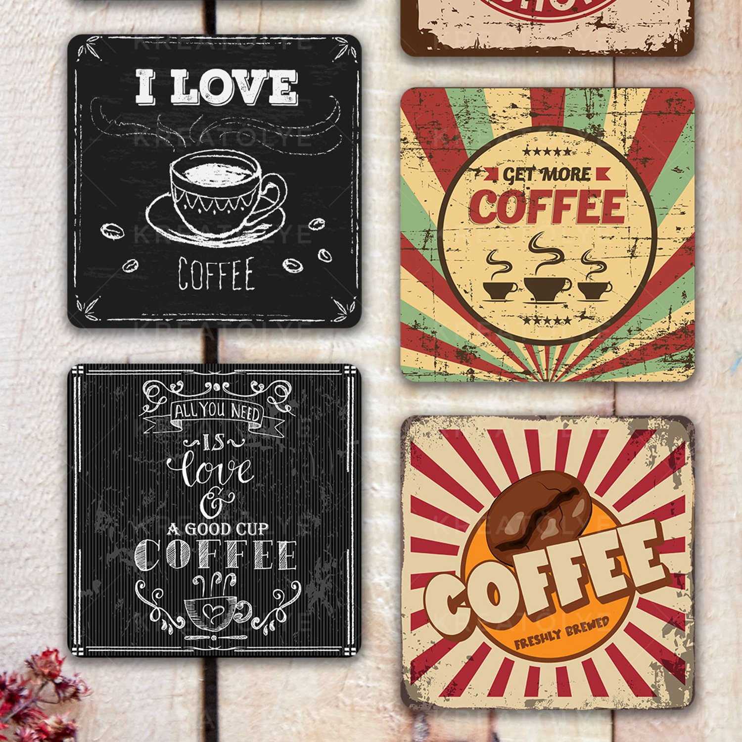 Coffee Lover 6'lı Ahşap MDF Bardak Altlığı Seti