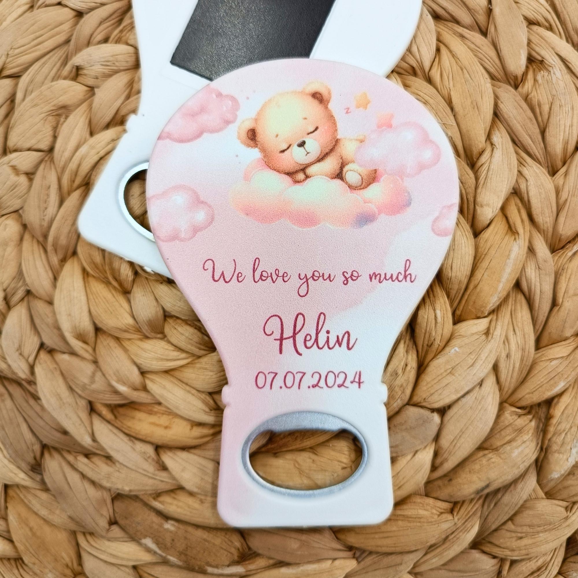 Bulut Üzerinde Uyuyan Ayıcık Balon Açacak Magnet B98 Kız Bebek Doğum Günü