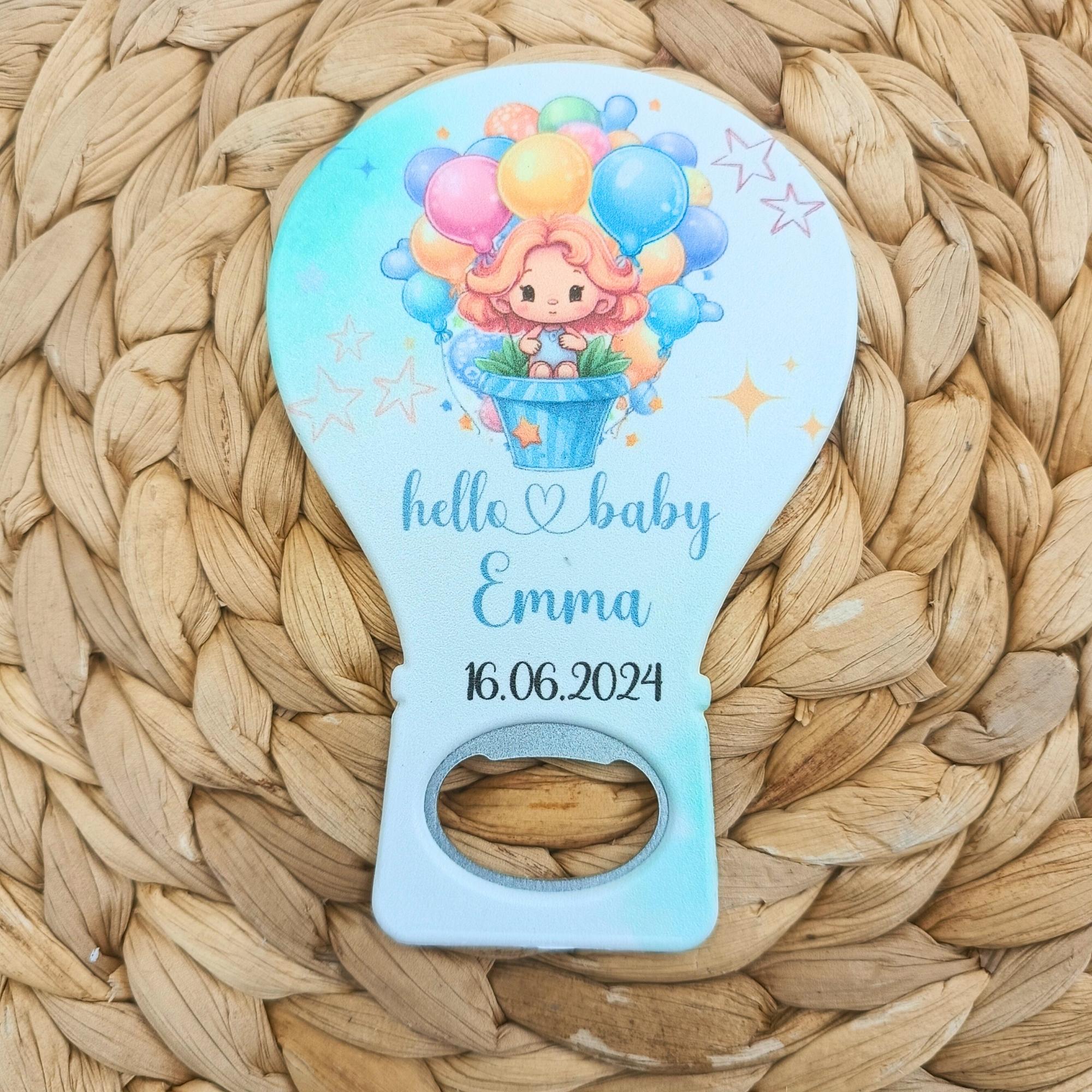 Balloon Shaped Baby Magnet B25, Baby  Gift Magnet, Customized Cap Opener, Birthday or Baptism Event, Baby Shower Favors