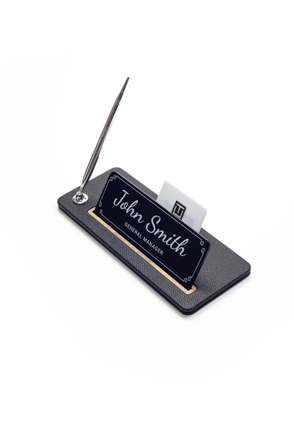 Cavalli Tek Kalemli Deri Masa İsimliği Siyah Ahşap Detaylı, Şık ve Modern Ofis Masa Aksesuarı, Premium Kalitede Kişiye Özel Deri İsimlik Hediyesi