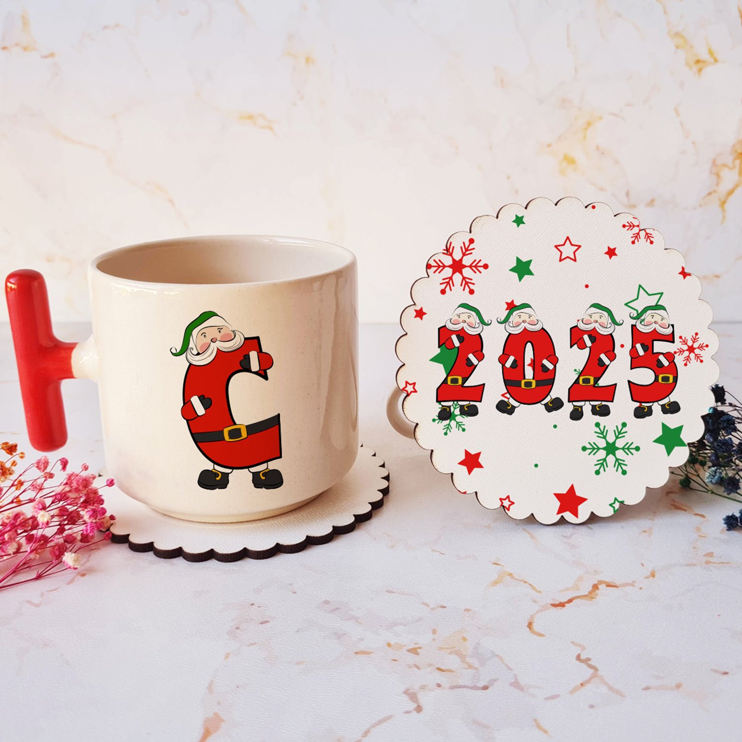Yeni Yıl Özel Seri: C Harfli Kupa ve Bardak Altlığı Seti 🎄☕ 02