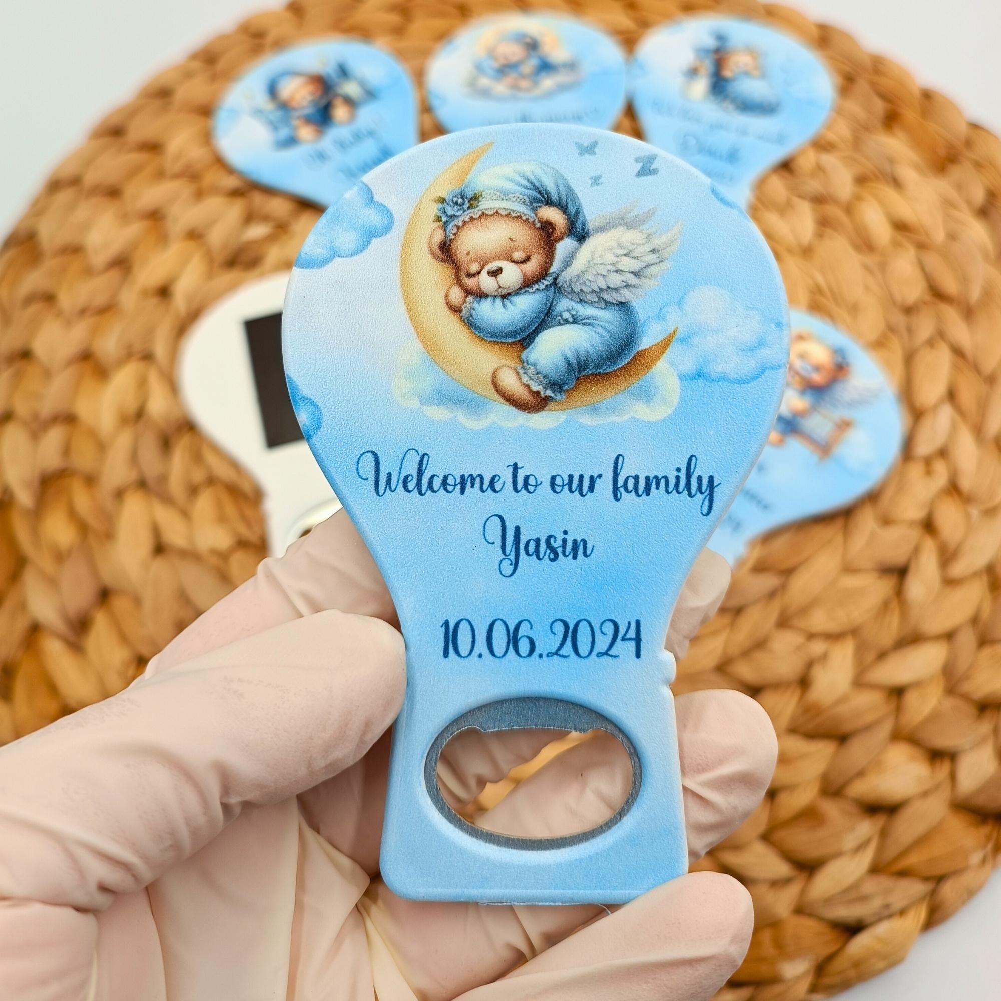 Balloon Shaped Baby Magnet B96, Baby Boy Gift Magnet, Customized Cap Opener, Birthday or Baptism Event, Baby Shower Favors