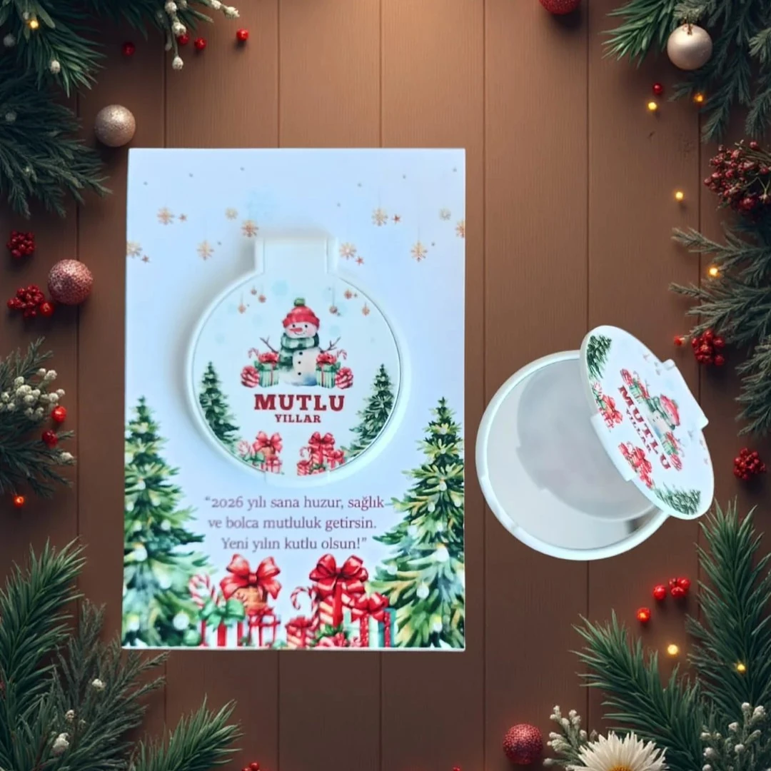 Yılbaşı Kartlı Mini Pleksi Ayna – Yeni Yıl Hediyelik Aksesuar