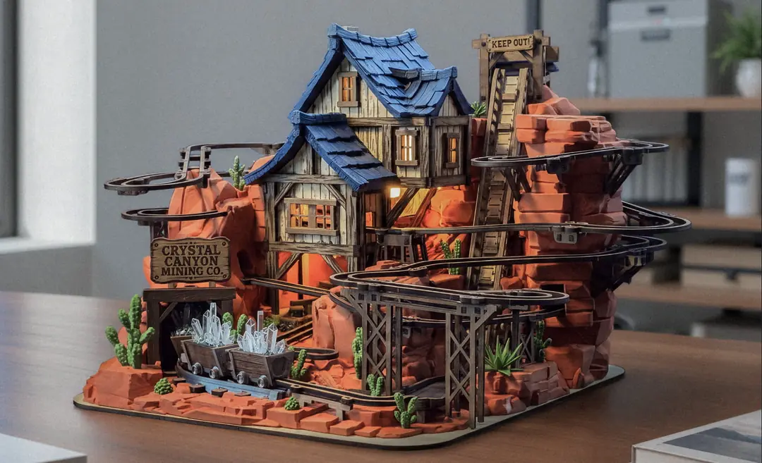 R1 ile kesilen çok katmanlı ahşap diorama örneği