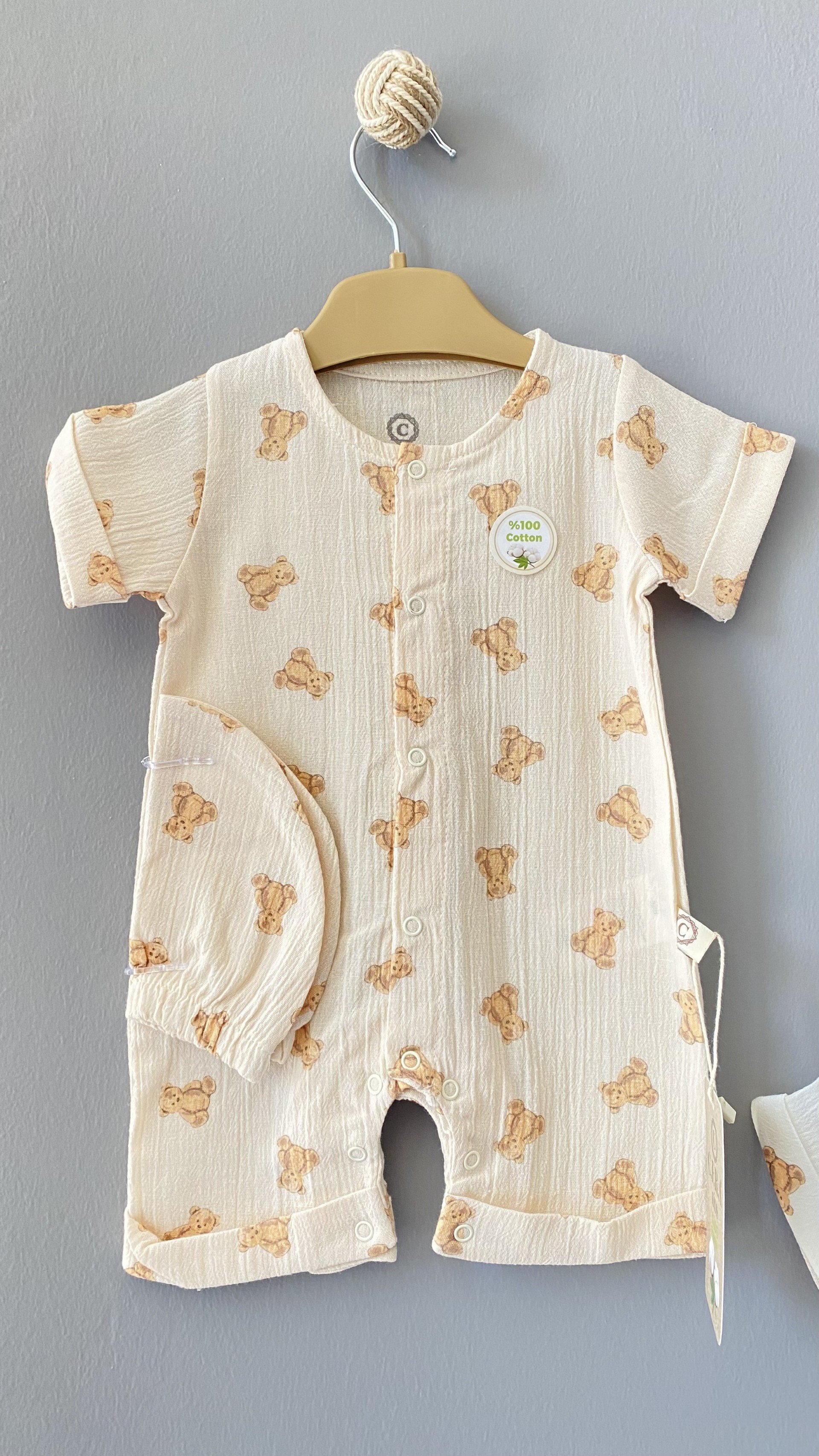 Unisex 3-6-9 Ay Teddy Müslin Barbatöz - Krem