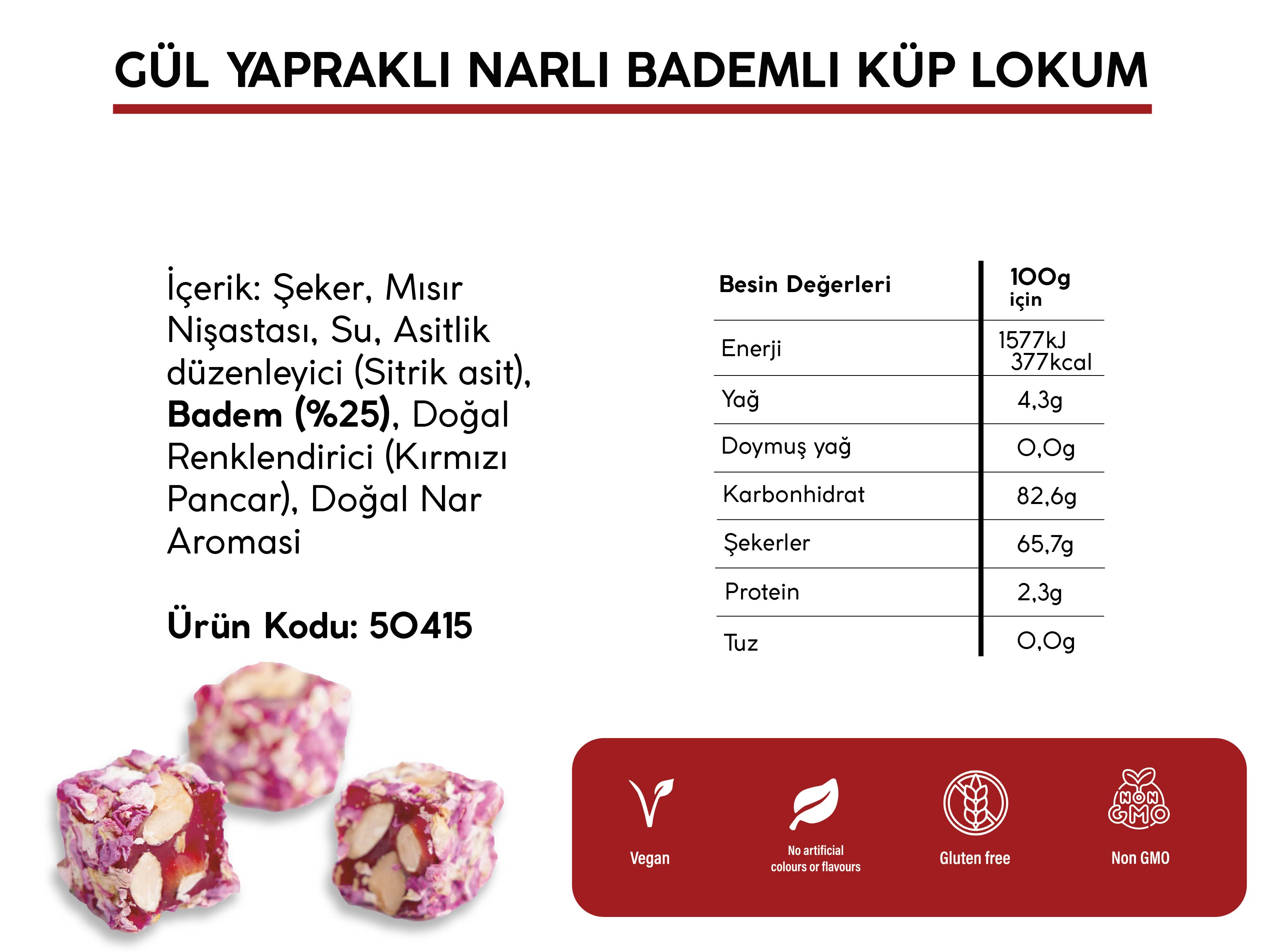 GÜL YAPRAKLI NARLI BADEMLI KÜP LOKUM (5KG)