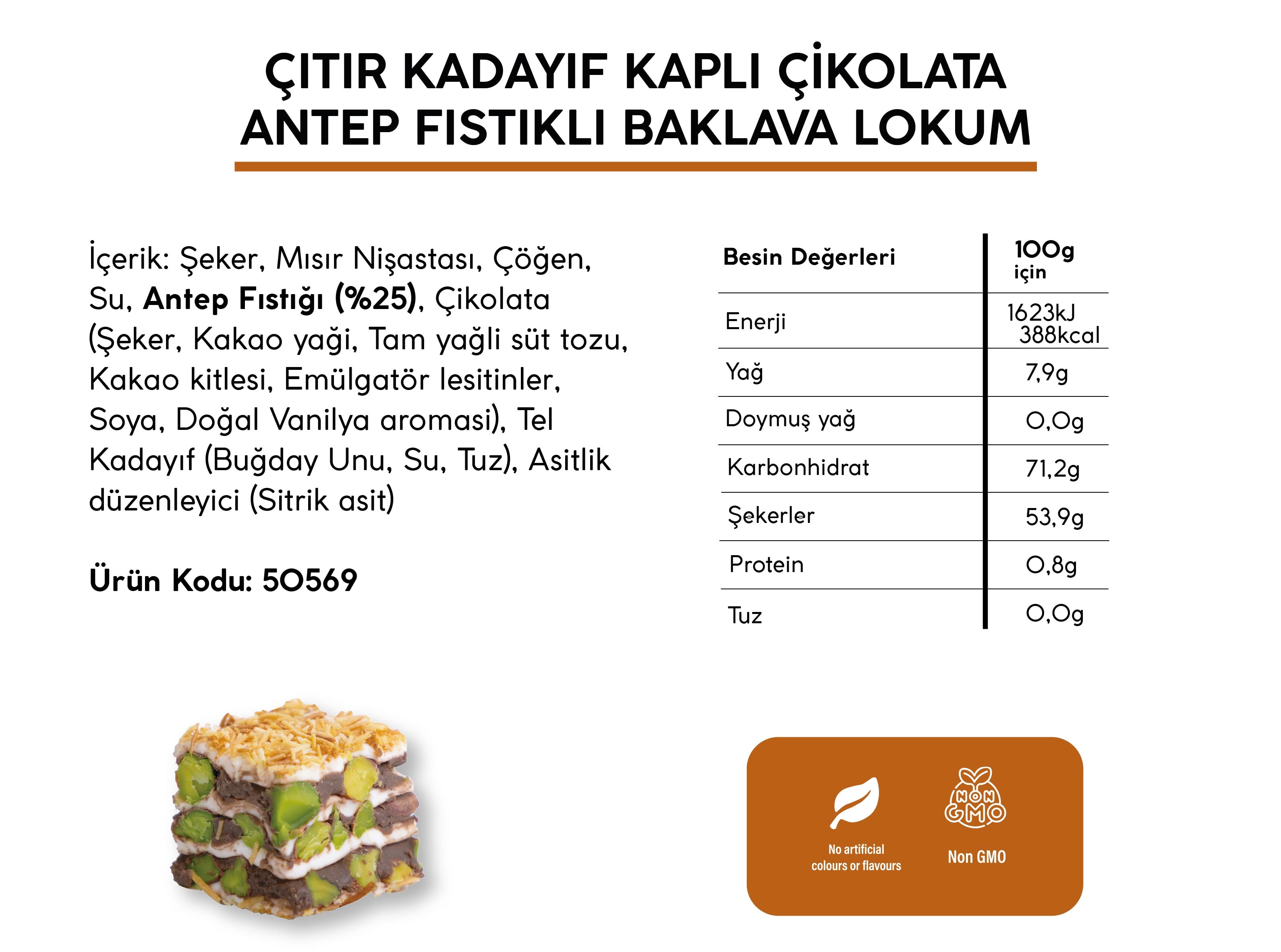 ÇITIR KADAYIF KAPLI ÇİKOLATA ANTEP FISTIKLI BAKLAVA LOKUM (5KG)