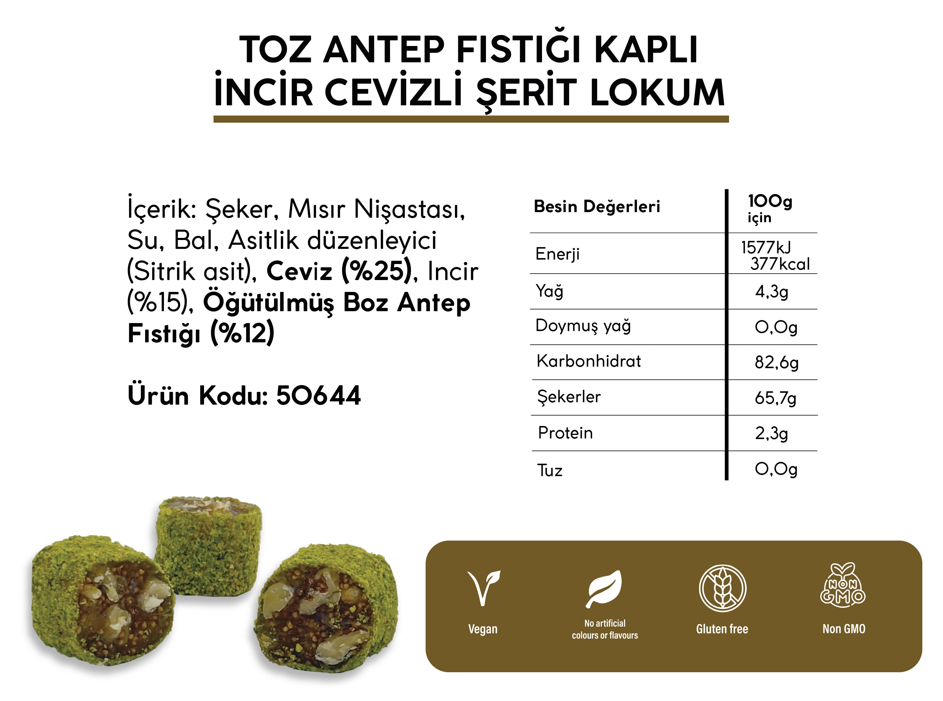 TOZ ANTEP FISTIĞI KAPLI İNCİR CEVİZLİ ŞERİT LOKUM (5KG)