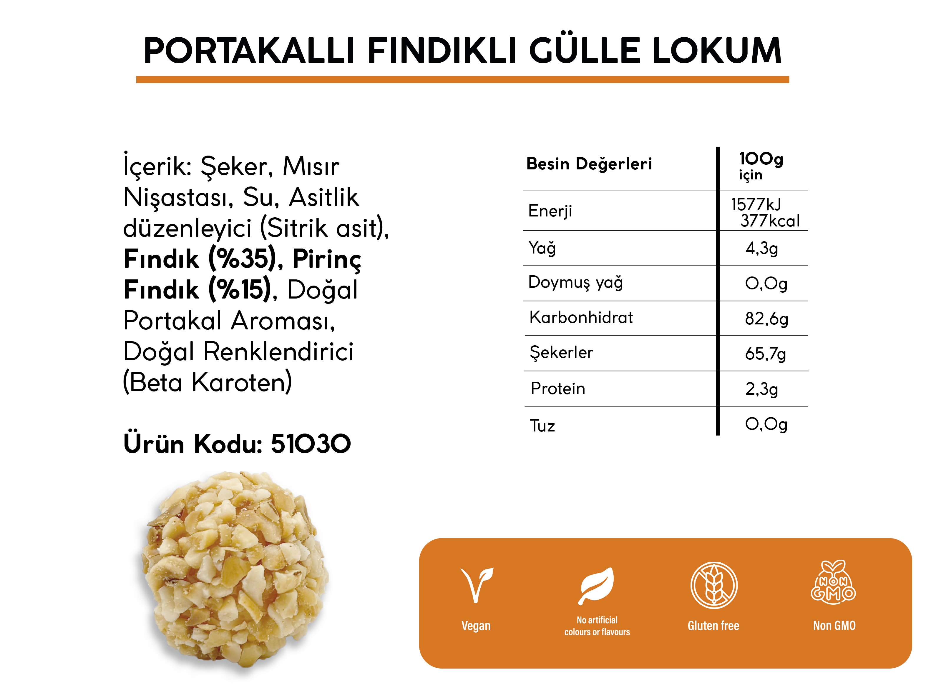 PORTAKALLI FINDIKLI GÜLLE LOKUM (2.5KG)