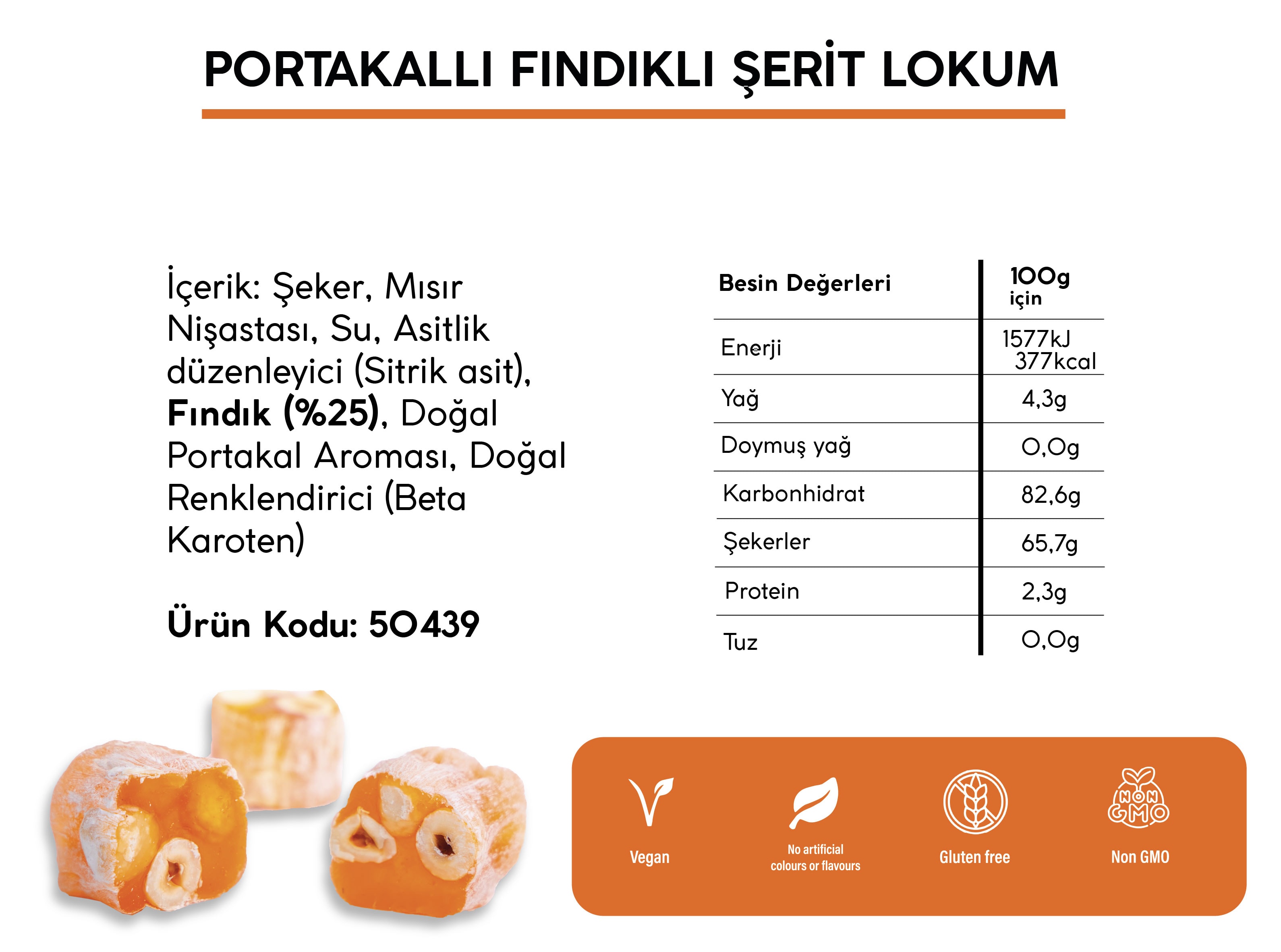 PORTAKALLI FINDIKLI ŞERİT LOKUM (5KG)