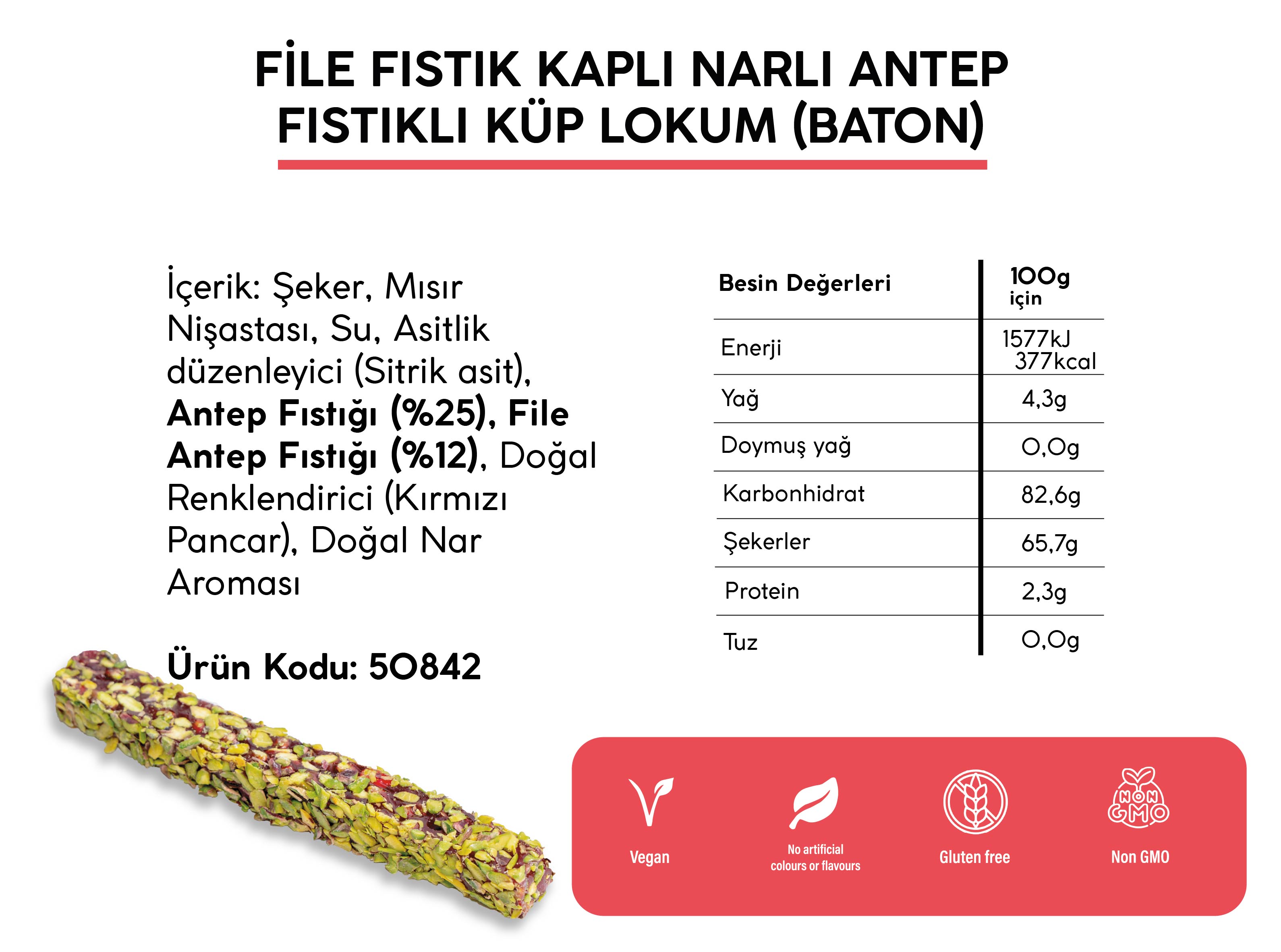 FİLE FISTIK KAPLI NARLI ANTEP FISTIKLI LOKUM *BATON* (5KG)