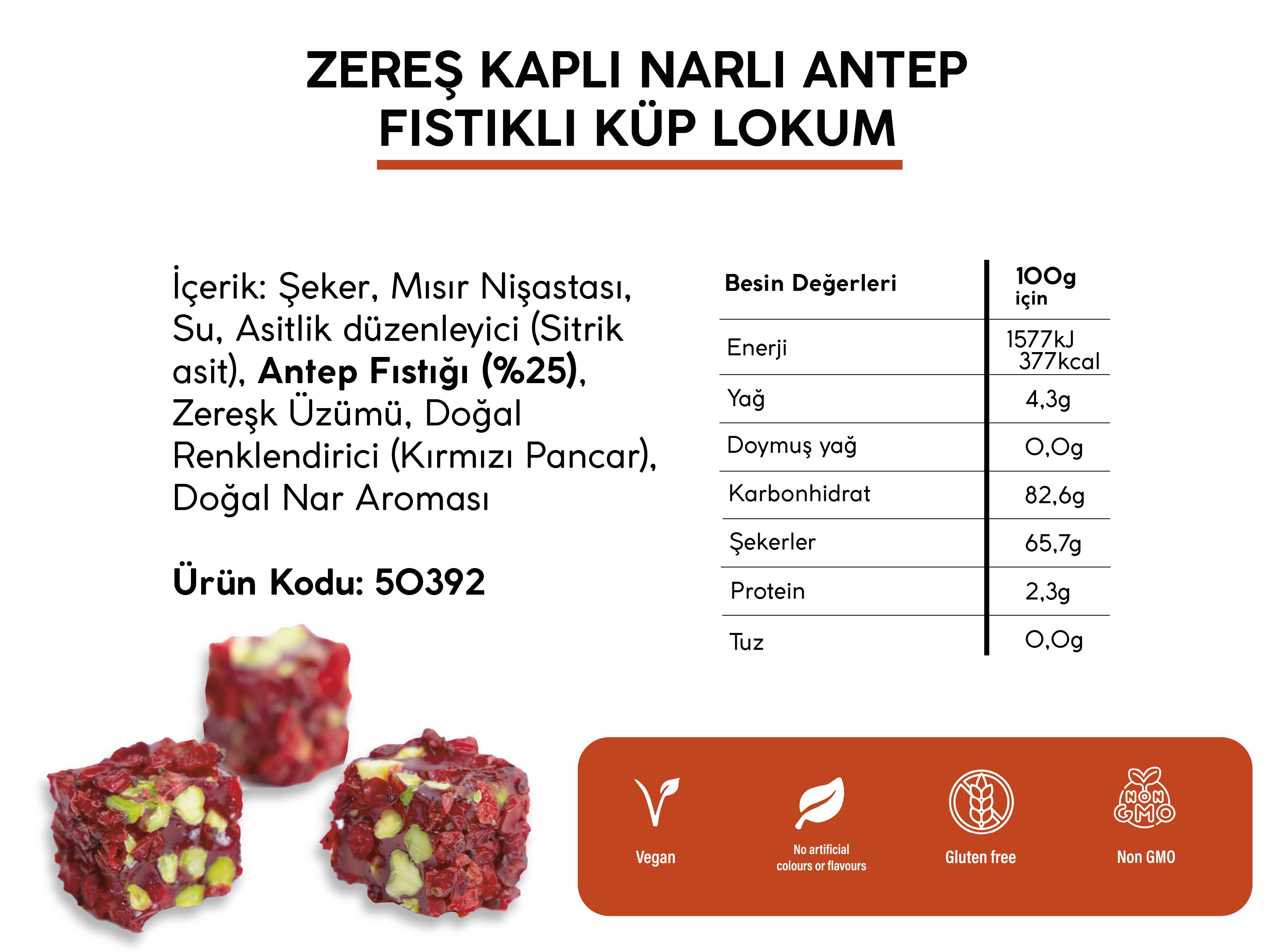 ZEREŞ KAPLI NARLI ANTEP FISTIKLI KÜP LOKUM (5KG)