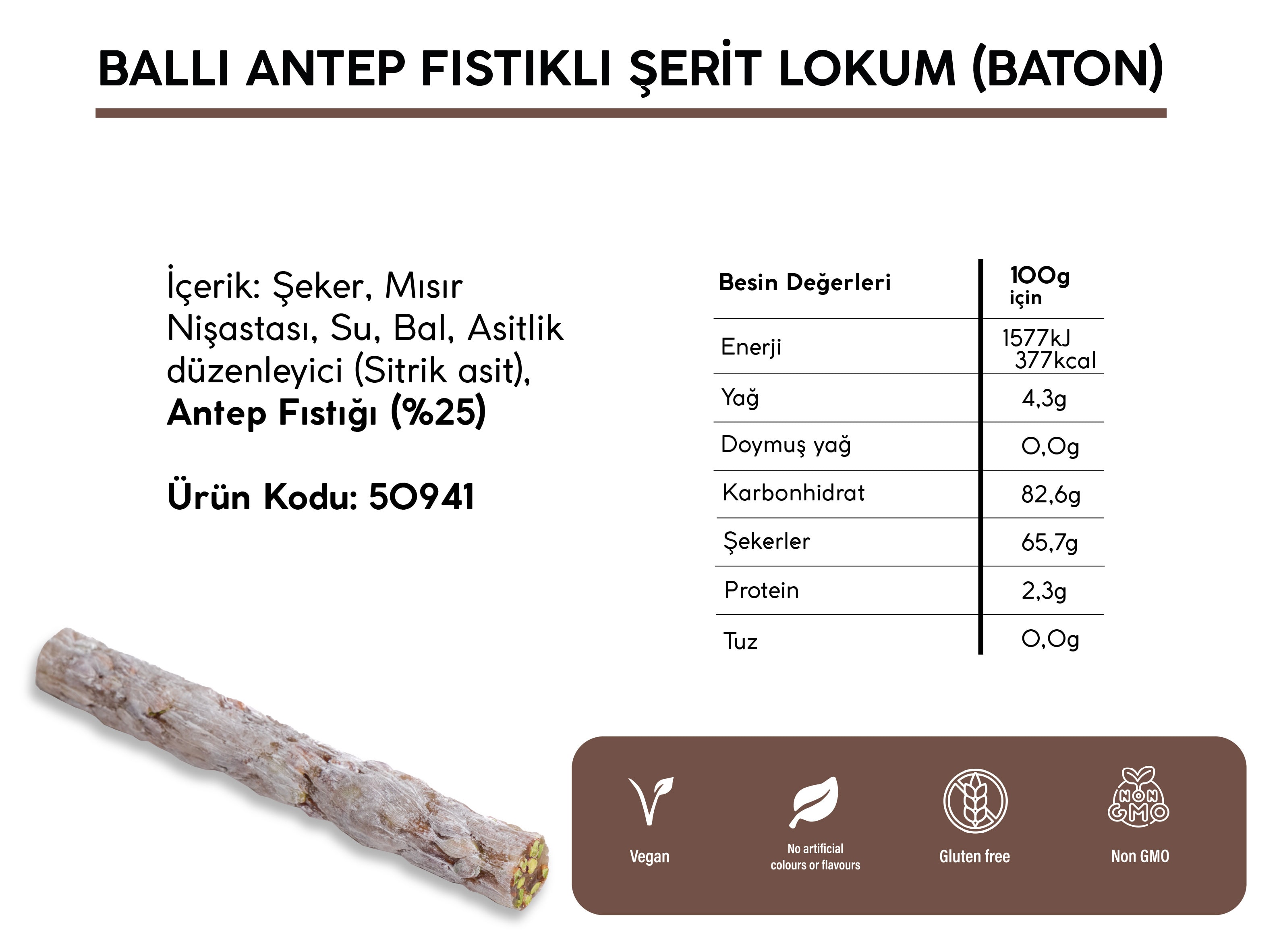 BALLI ANTEP FISTIKLI ŞERİT LOKUM *BATON* (5KG)
