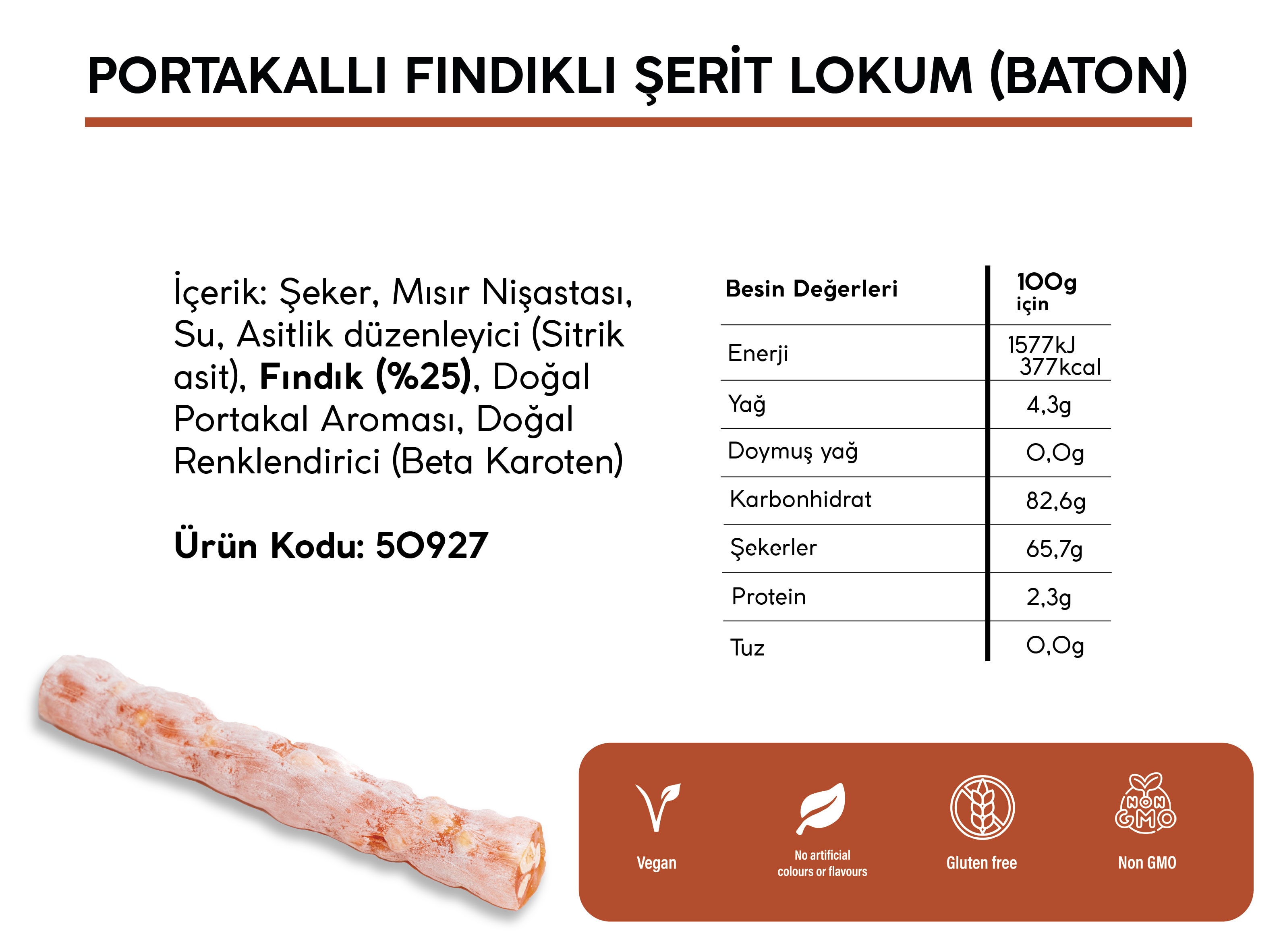 PORTAKALLI FINDIKLI ŞERİT LOKUM *BATON* (5KG)