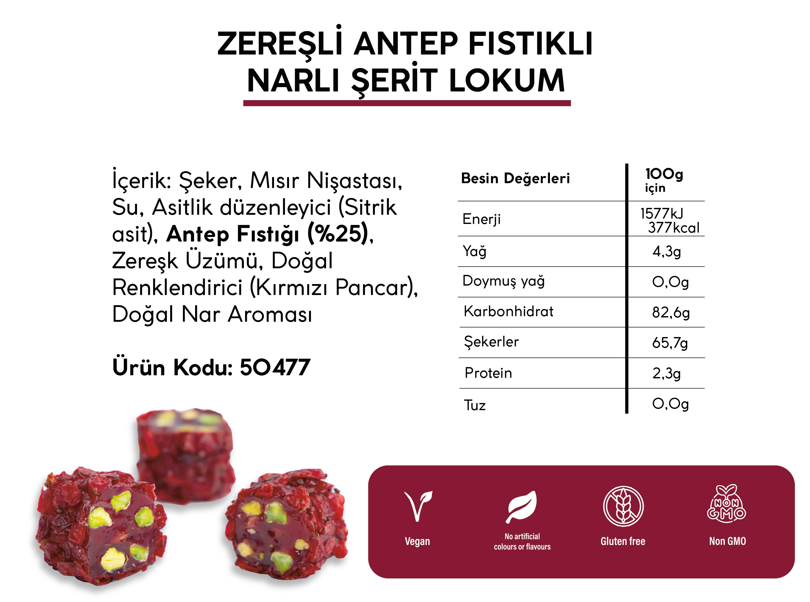 ZEREŞLİ ANTEP FISTIKLI NARLI ŞERİT LOKUM (5KG)