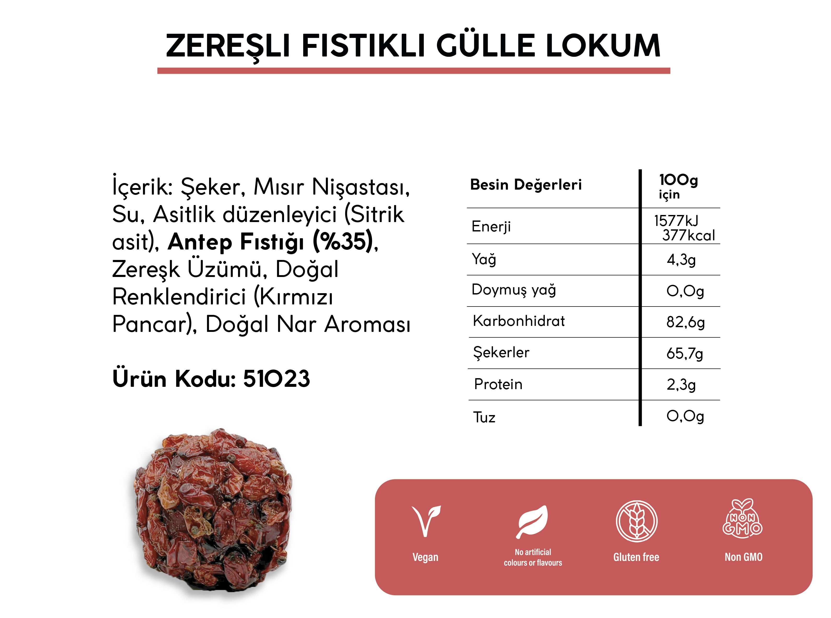 ZEREŞLİ ANTEP FISTIKLI GÜLLE LOKUM (2.5KG)