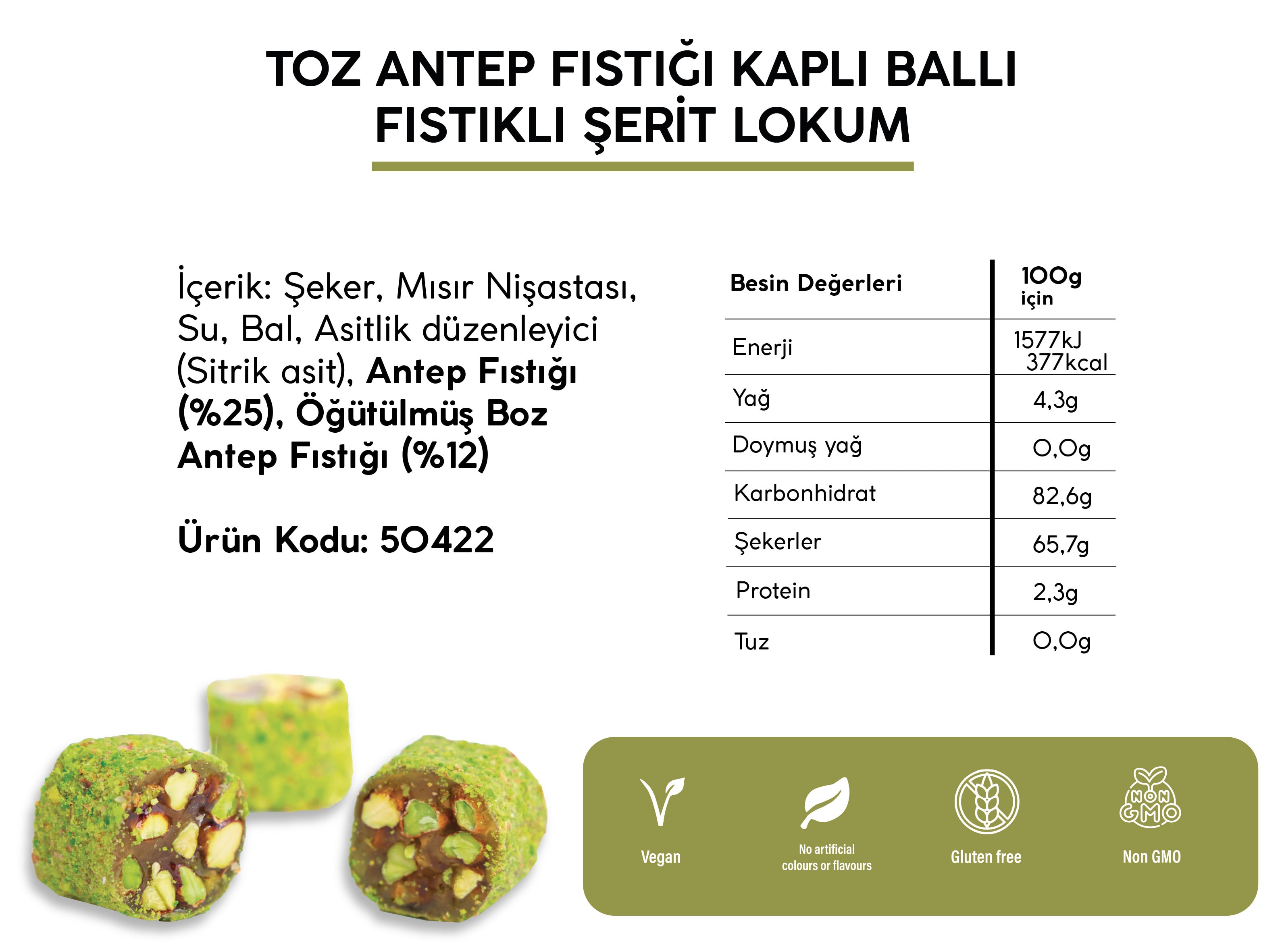 TOZ ANTEP FISTIĞI KAPLI BALLI FISTIKLI ŞERİT LOKUM (5KG)