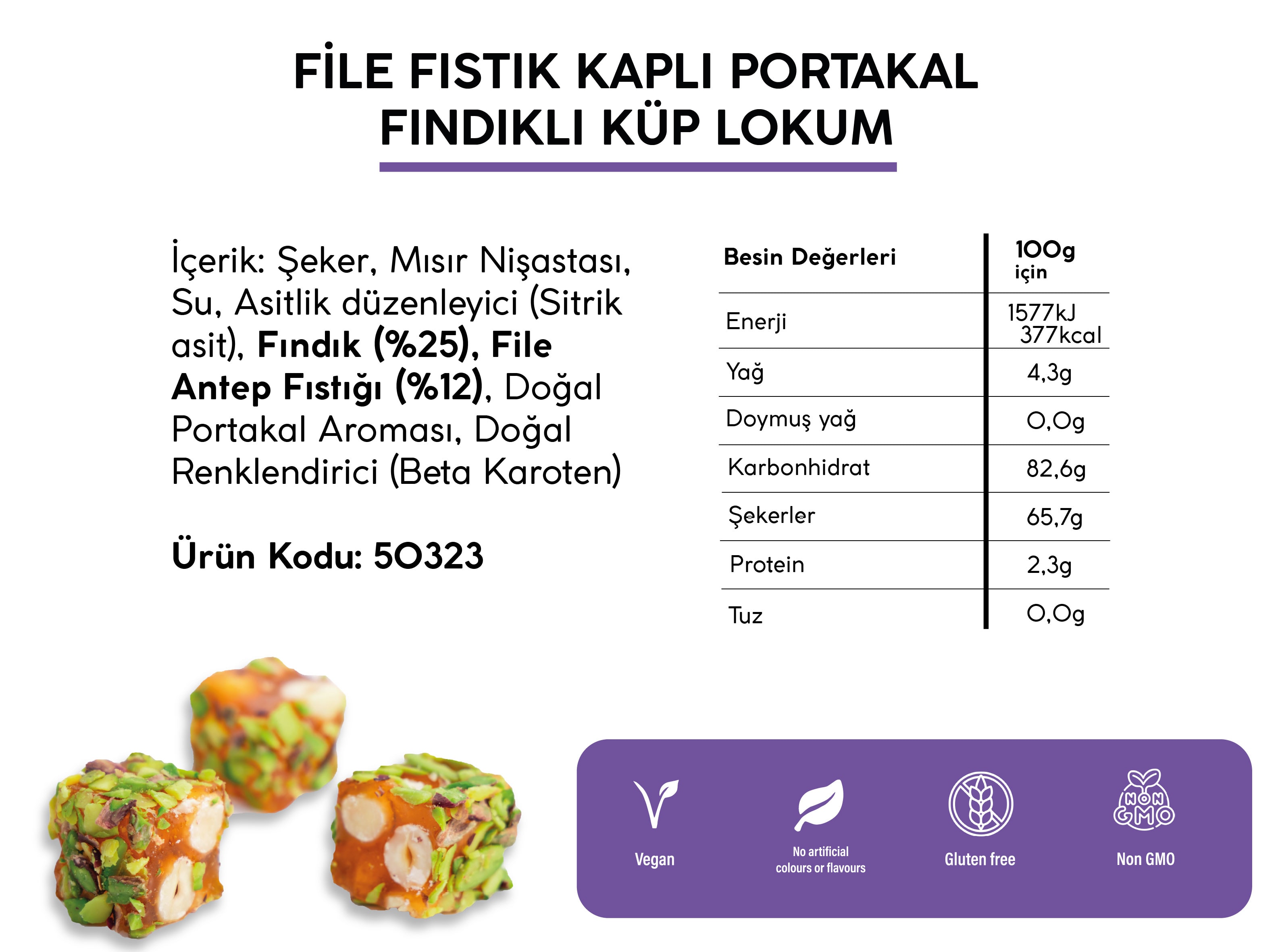 FİLE FISTIK KAPLI PORTAKALLI FINDIKLI KÜP LOKUM (5KG)