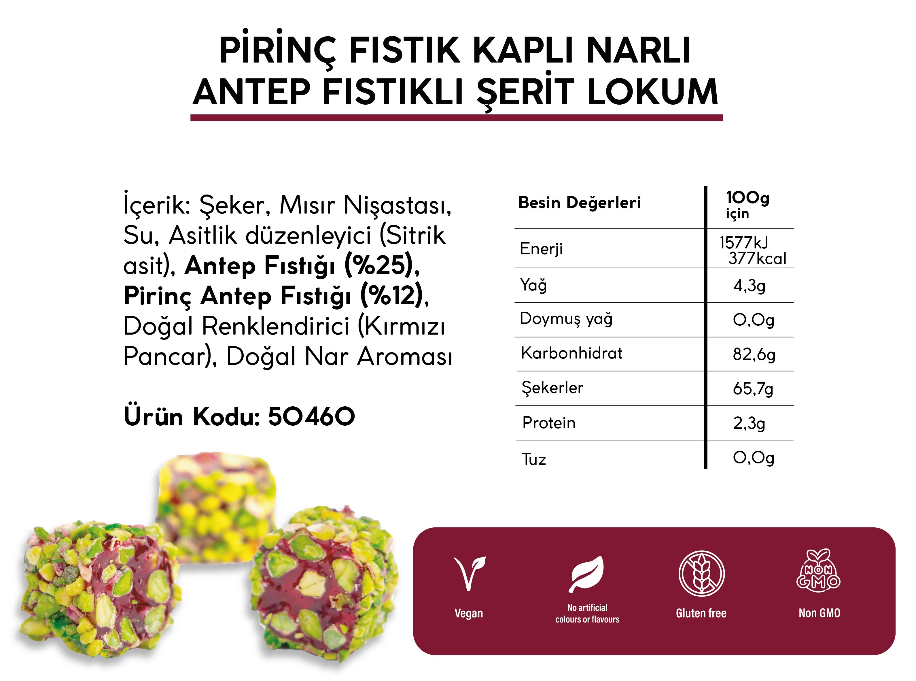PRİNÇ FISTIK KAPLI NARLI ANTEP FISTIKLI ŞERİT LOKUM (5KG)