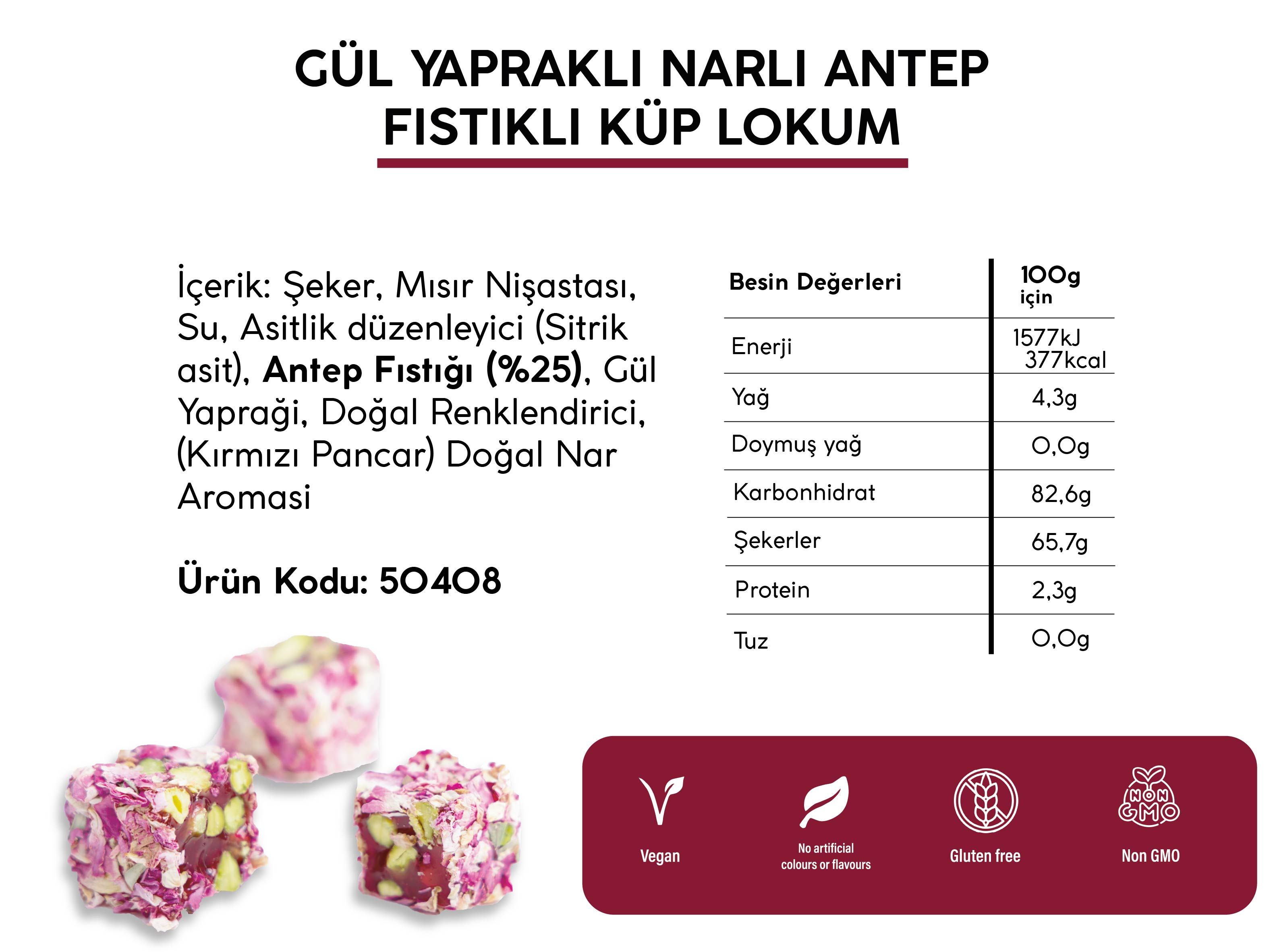 GÜL YAPRAKLI NARLI ANTEP FISTIKLI KÜP LOKUM (5KG)