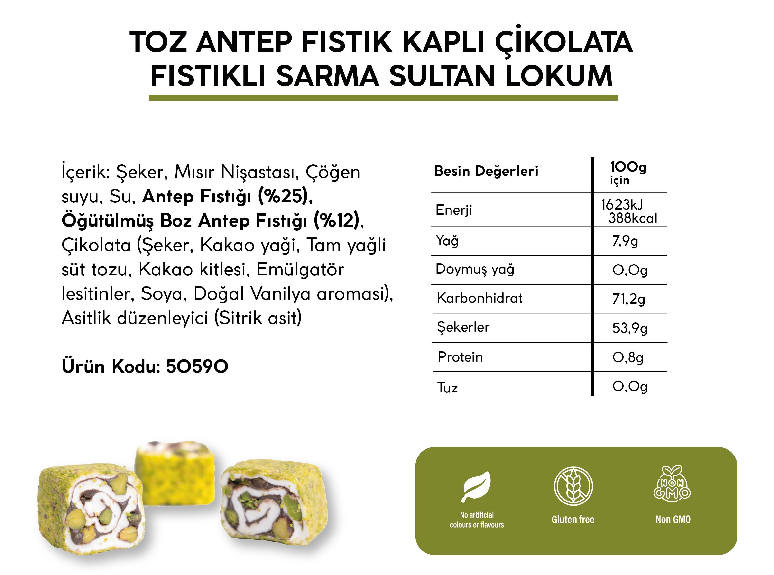 TOZ ANTEP FISTIK KAPLI ÇİKOLATA FISTIKLI SARMA SULTAN LOKUM (5KG)