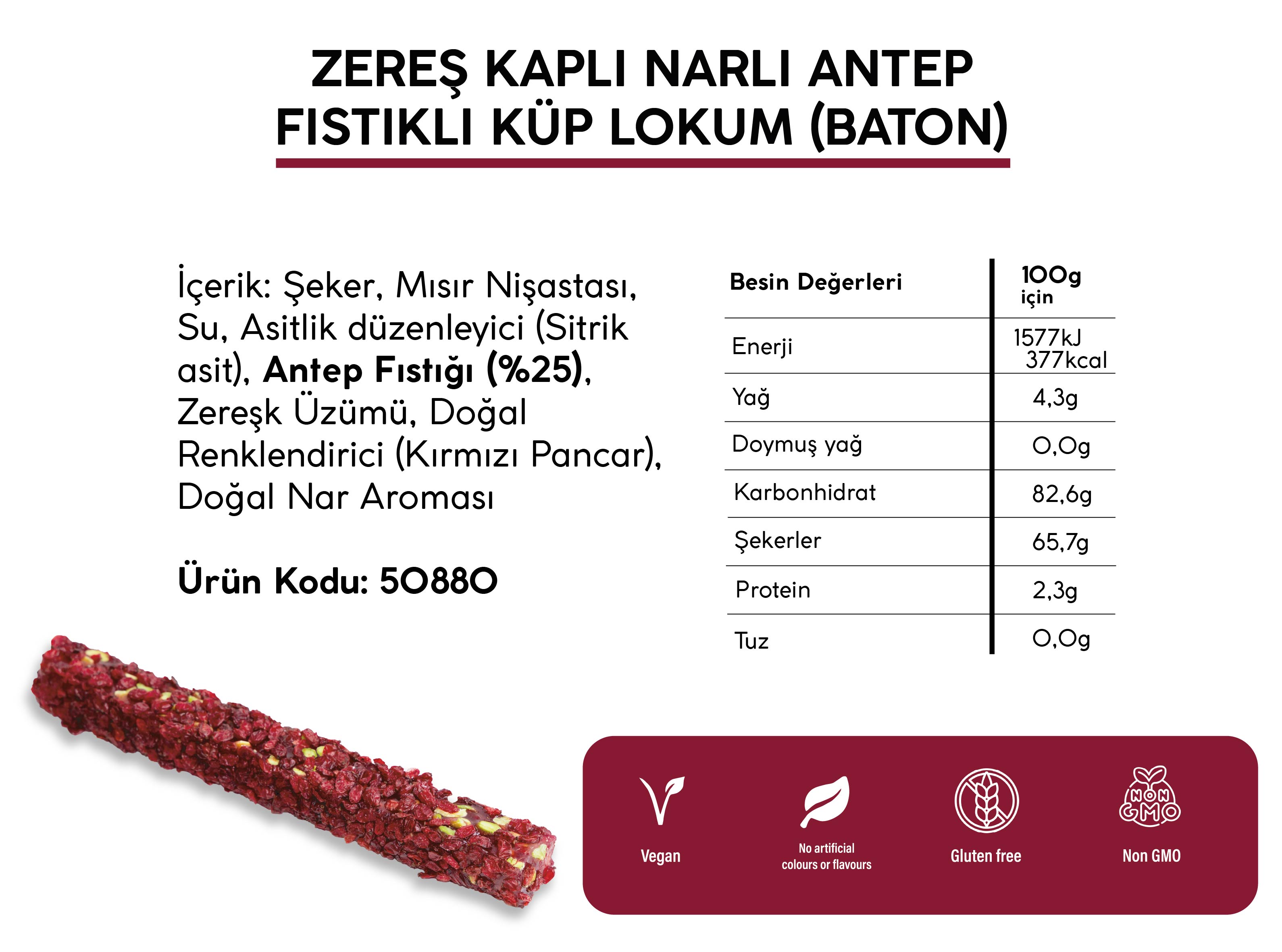 ZEREŞ KAPLI NARLI ANTEP FISTIKLI LOKUM *BATON* (5KG)