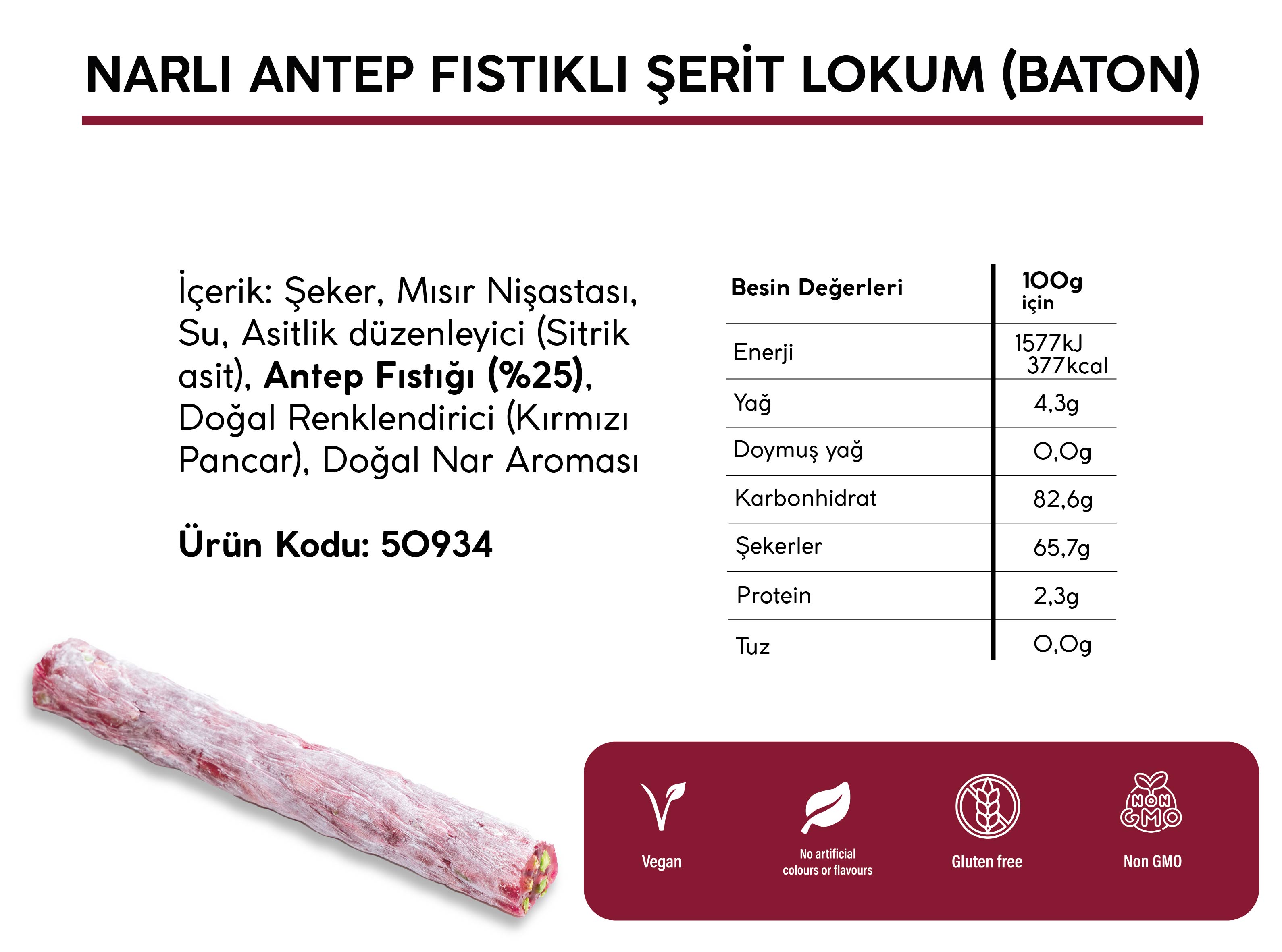 NARLI ANTEP FISTIKLI ŞERİT LOKUM *BATON* (5KG)
