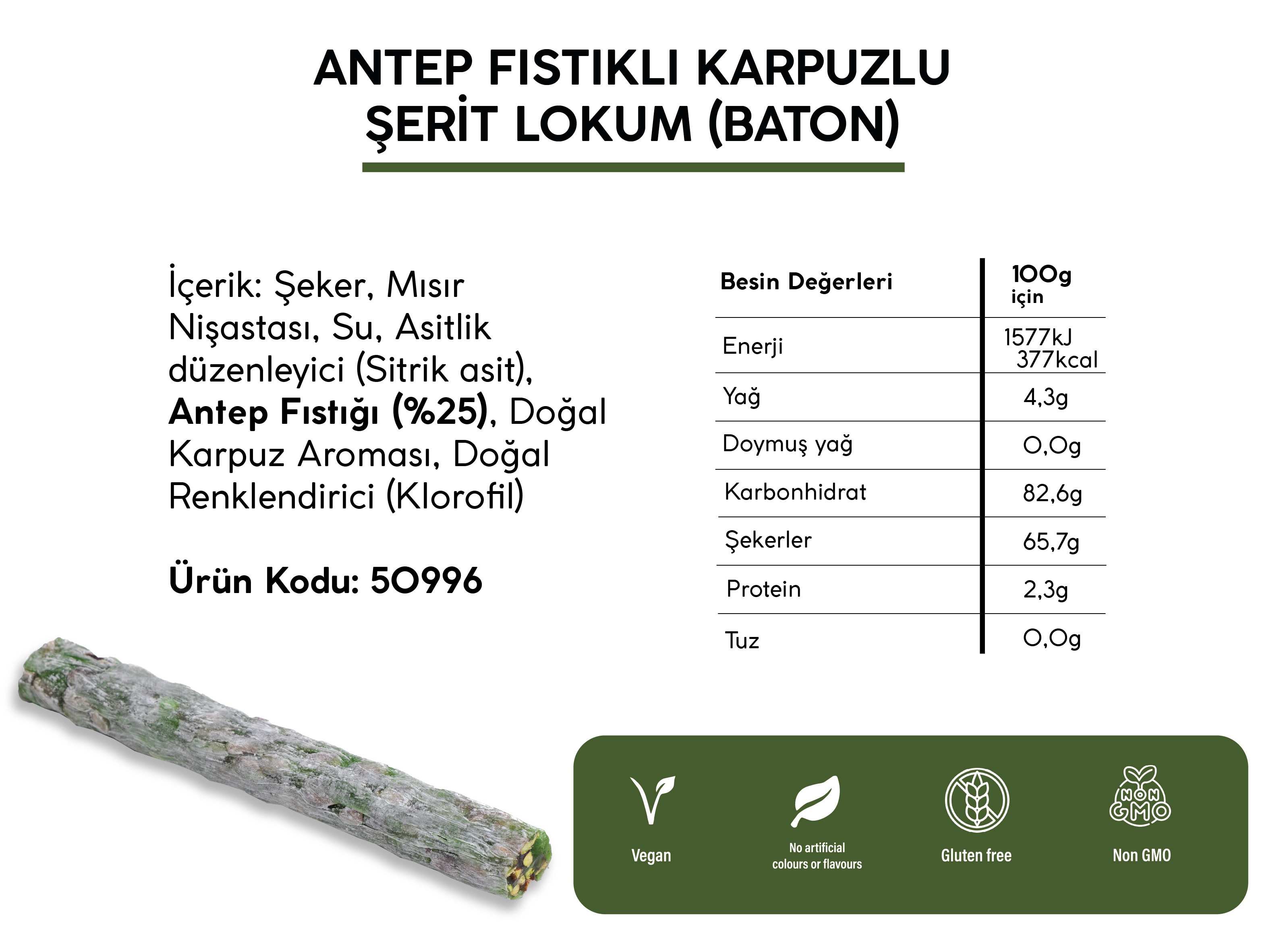 KARPUZLU ANTEP FISTIKLI ŞERİT LOKUM *BATON* (5KG)