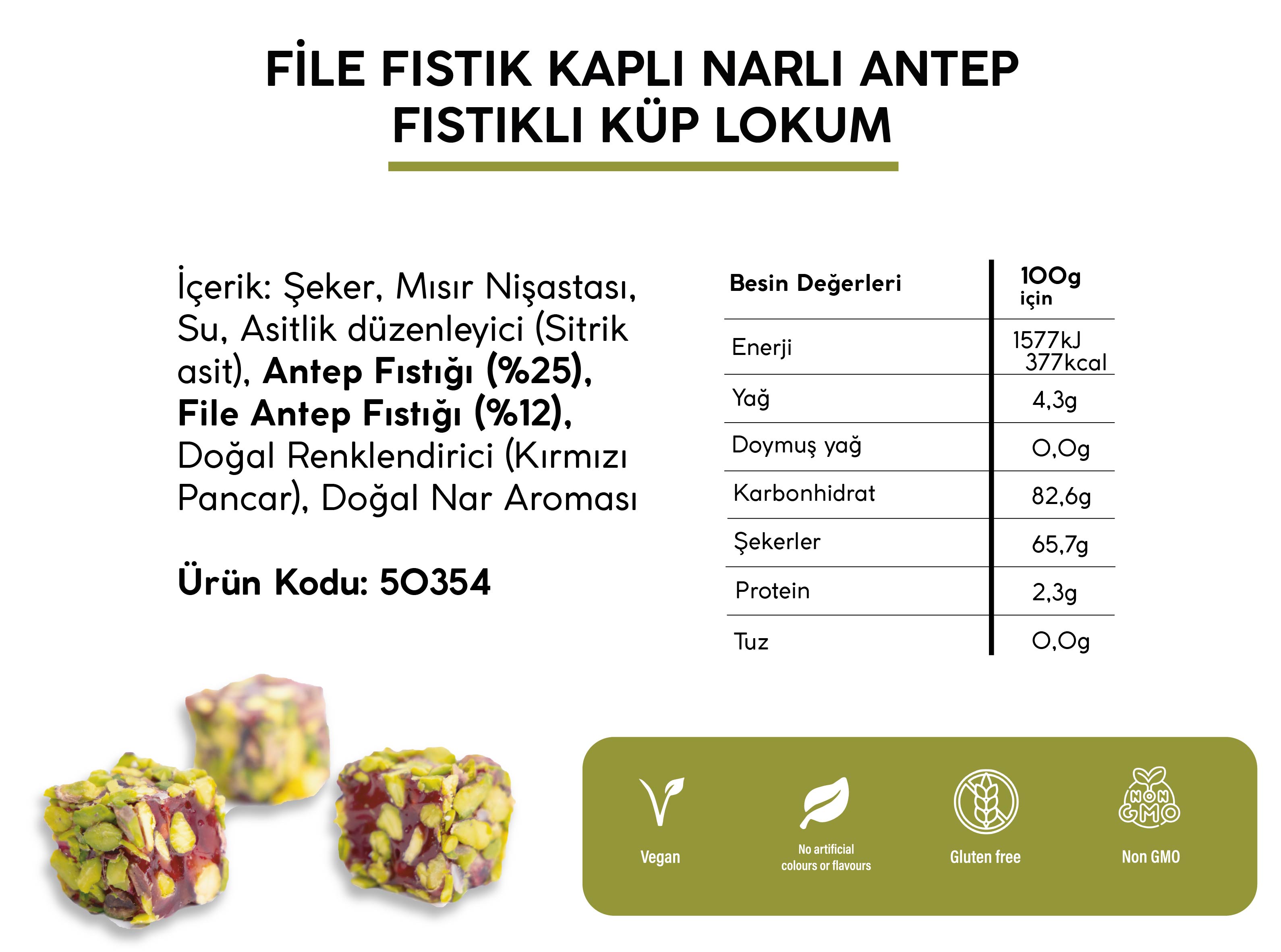 FİLE FISTIK KAPLI NARLI ANTEP FISTIKLI KÜP LOKUM (5KG)