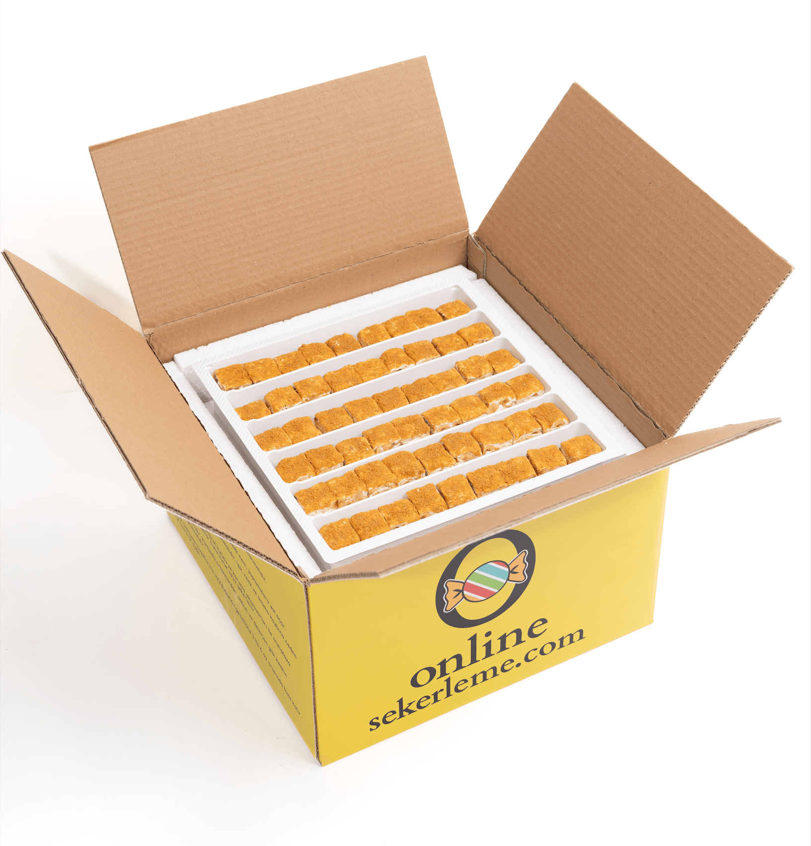 KARAMELİZE BİSKÜVİ KAPLI BEYAZ ÇİKOLATALALI FINDIKLI BAKLAVA LOKUM (5KG)