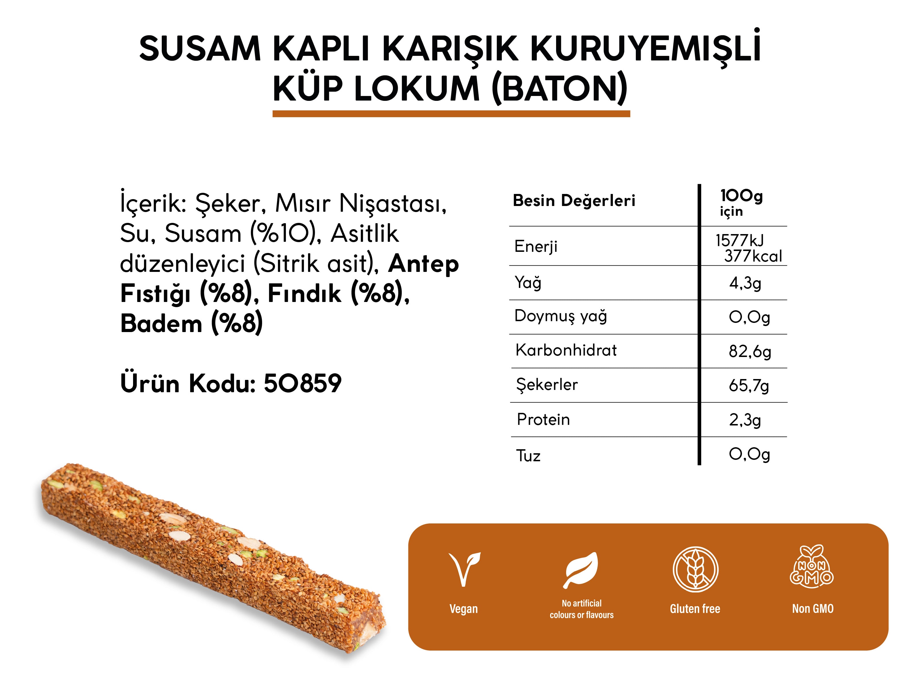 SUSAM KAPLI KARIŞIK KURUYEMİŞLİ LOKUM *BATON* (5KG)