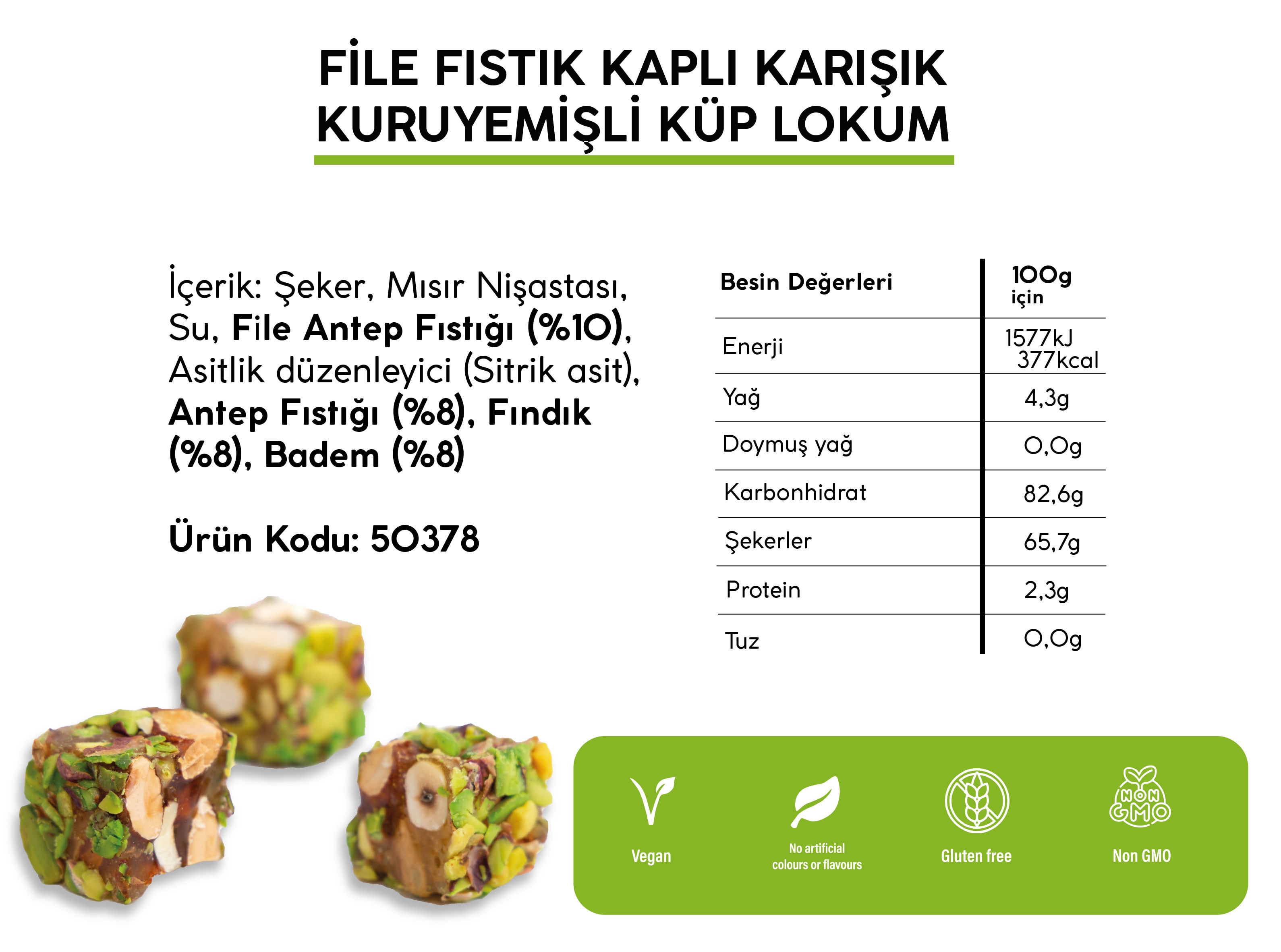 FİLE FISTIK KAPLI KARIŞIK KURUYEMİŞLİ KÜP LOKUM (5KG)