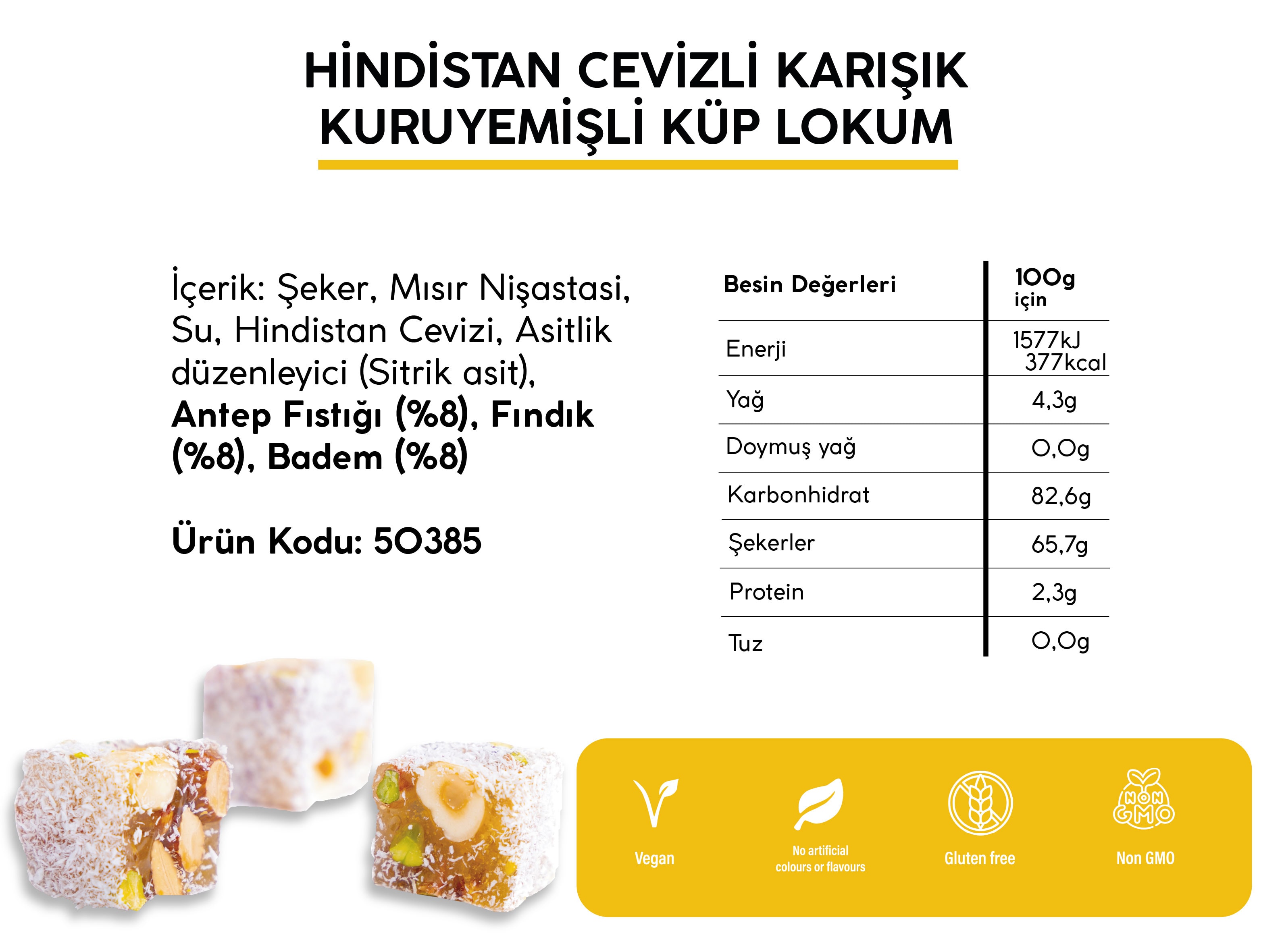 HİNDİSTAN CEVİZLİ KARIŞIK KURUYEMİŞLİ KÜP LOKUM (5KG)