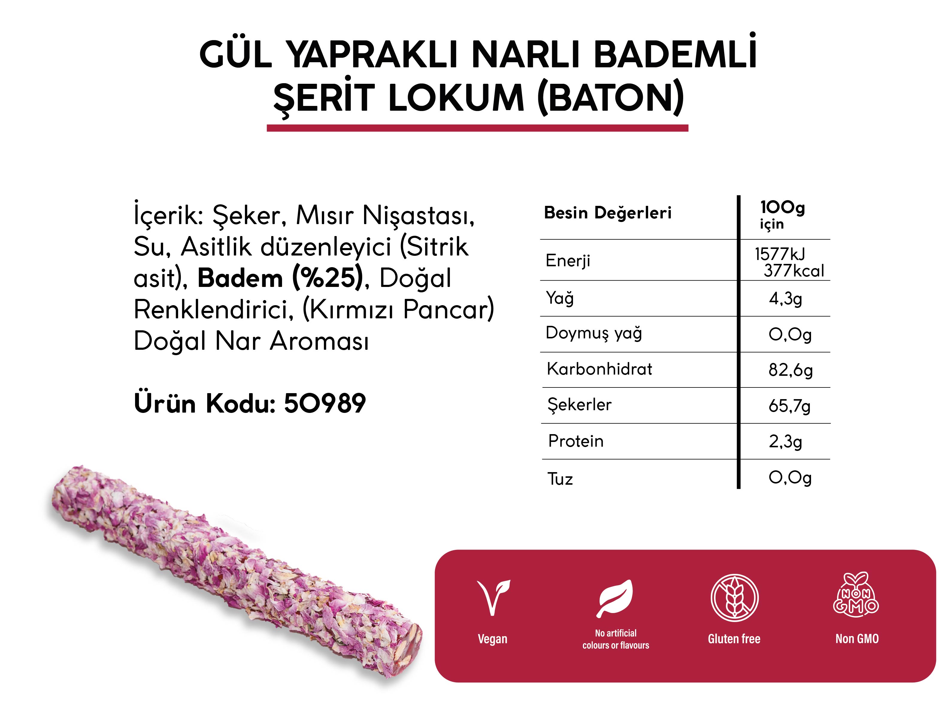 GÜL YAPRAK KAPLI NARLI BADEMLİ ŞERİT LOKUM *BATON* (5KG)
